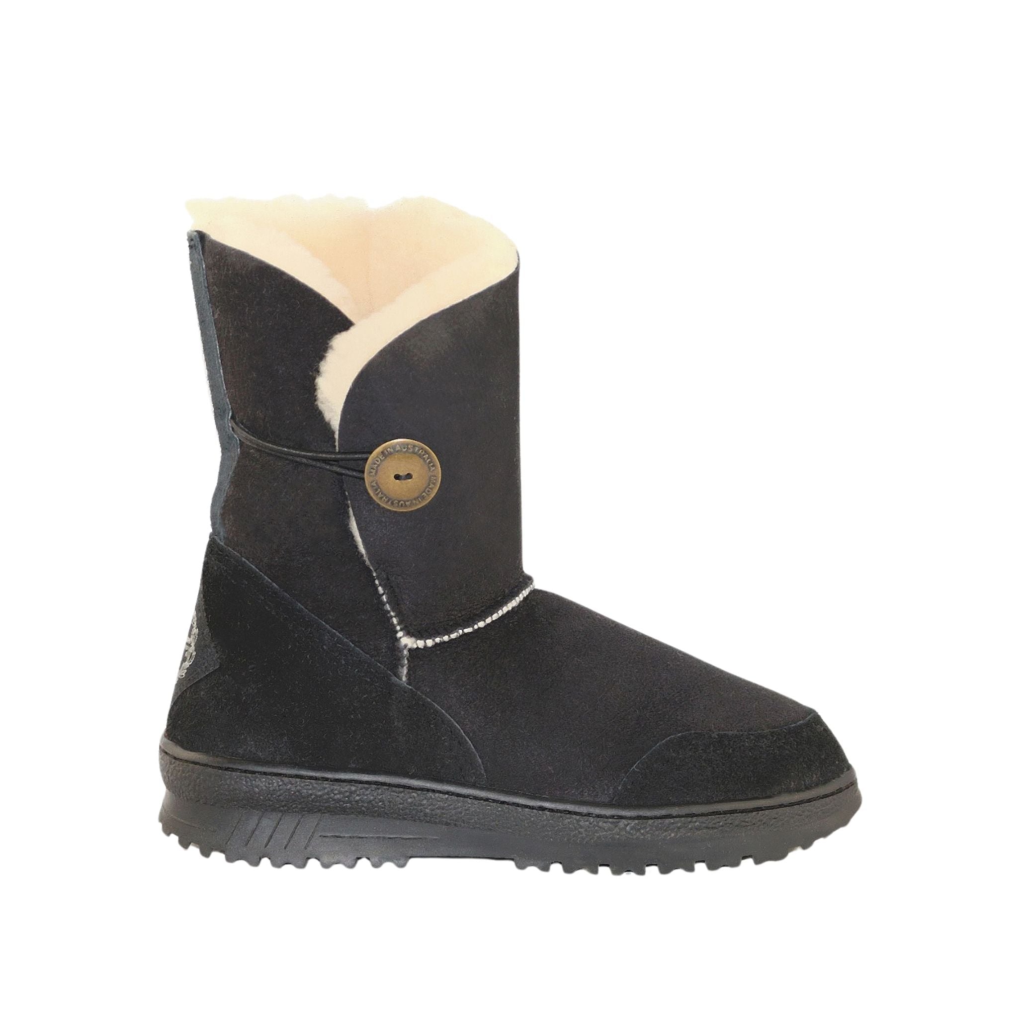Sheepskins Downunder Luxury Bondi Brighton Short Black Side Womens Australian Made Sheepskin UGG Boot