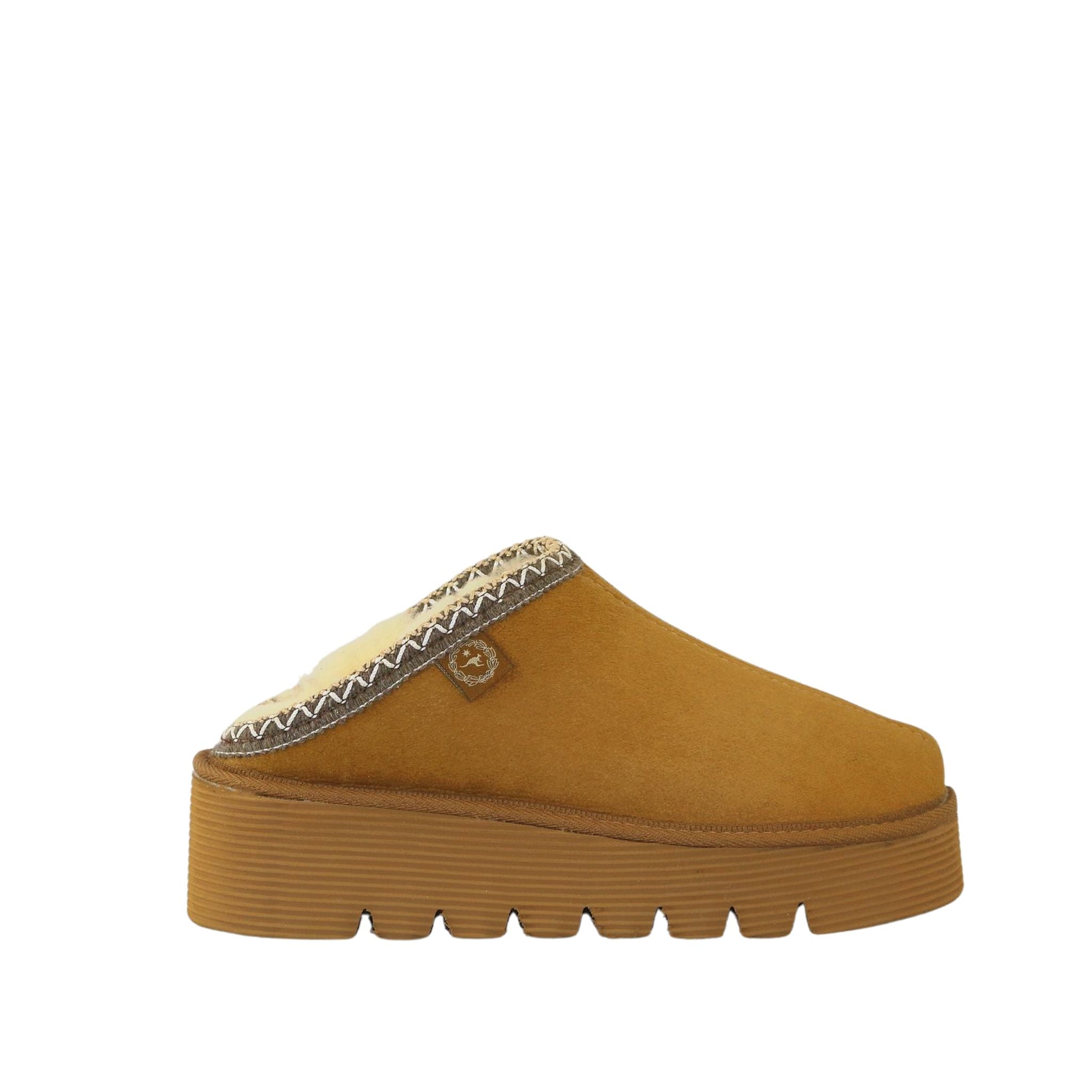 Sheepskins Downunder Platform Bobi Tazz Chestnut Chocolate Side Womens Australian Made Sheepskin UGG Slipper