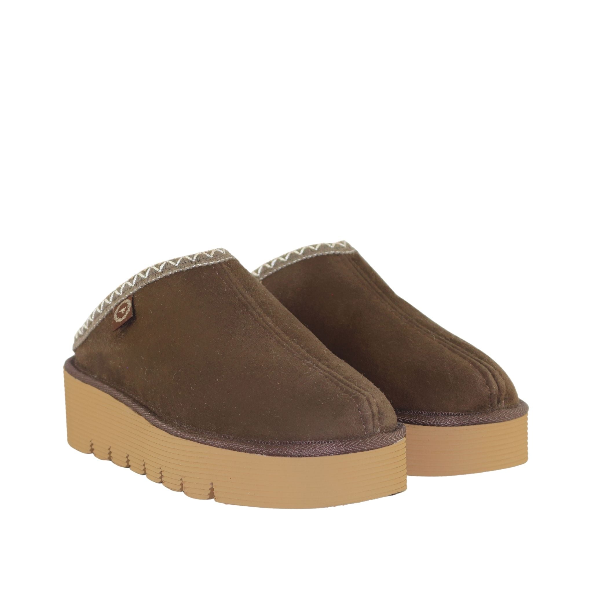 Sheepskins Downunder Platform Bobi Tazz Chocolate Chocolate Pairs Front Womens Australian Made Sheepskin UGG Slipper