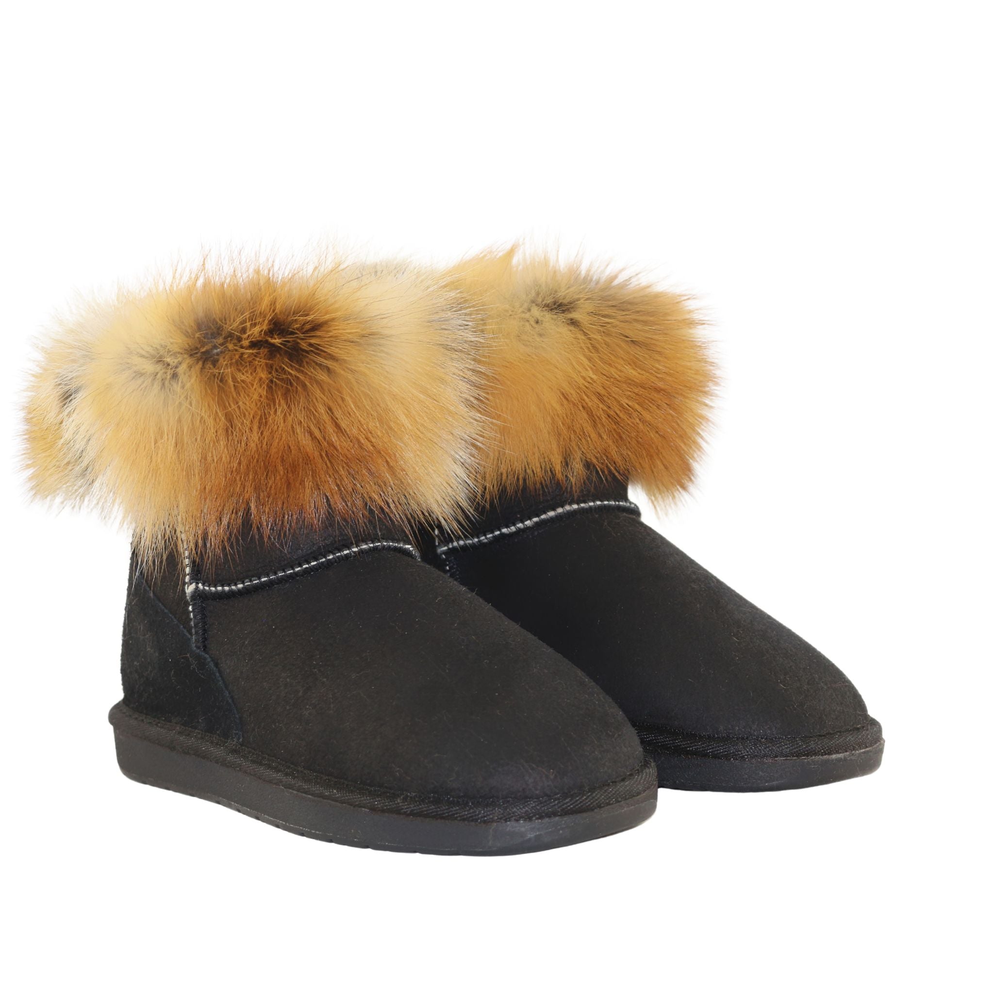 Sheepskins Downunder Premium Fox Mini Black Pairs Front Womens Australian Made Sheepskin UGG Boot