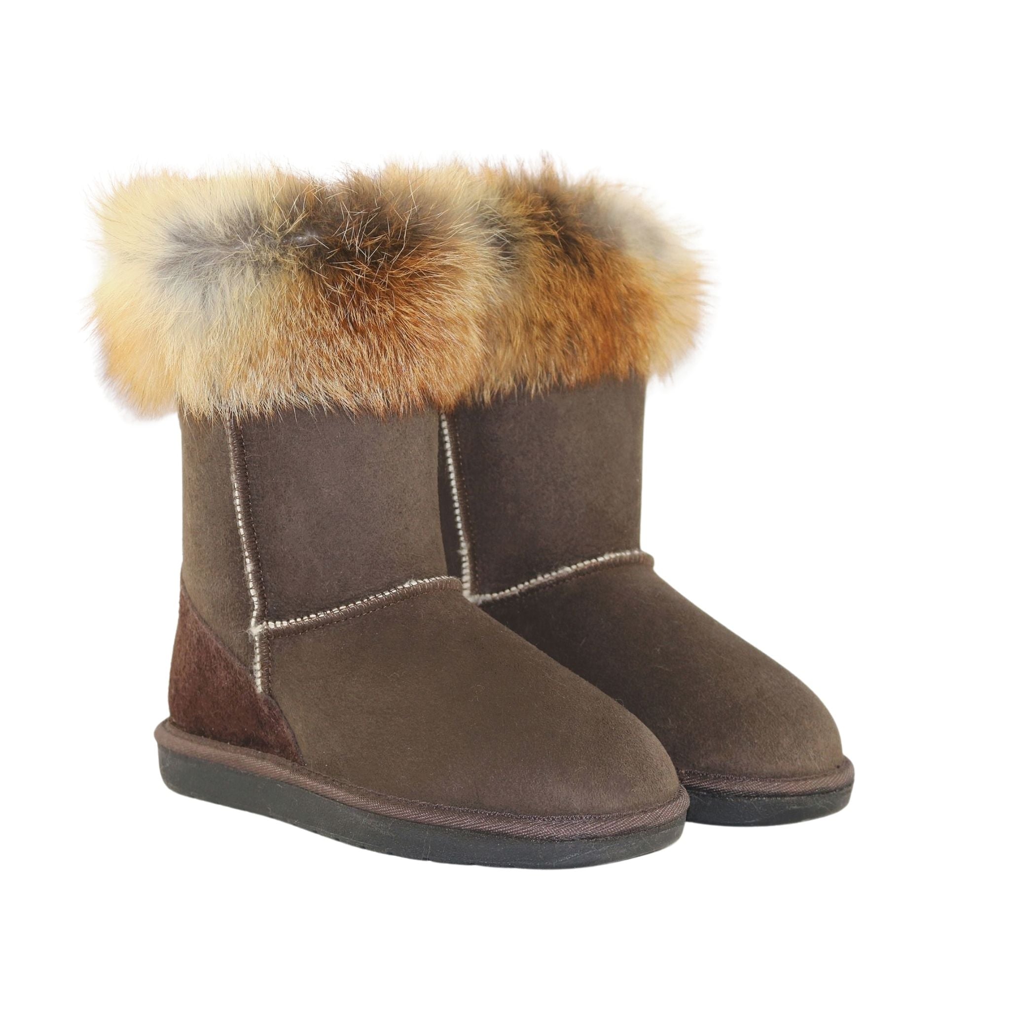 Sheepskins Downunder Premium Fox Short Chocolate Pairs Front Womens Australian Made Sheepskin UGG Boot