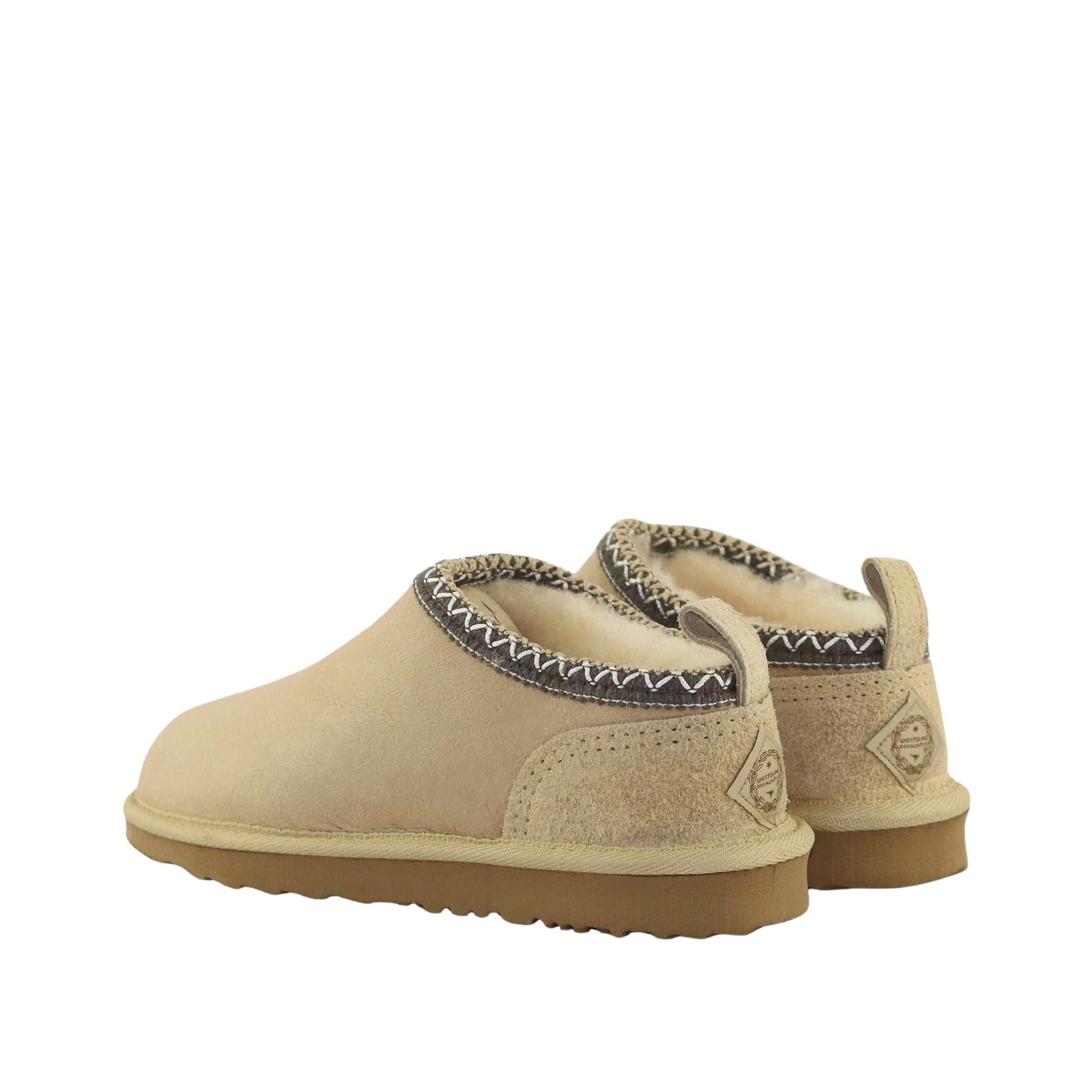 Sheepskins Downunder Classic Tasman Tazz Sand Chocolate Pairs Back Womens Australian Made Sheepskin UGG Slipper