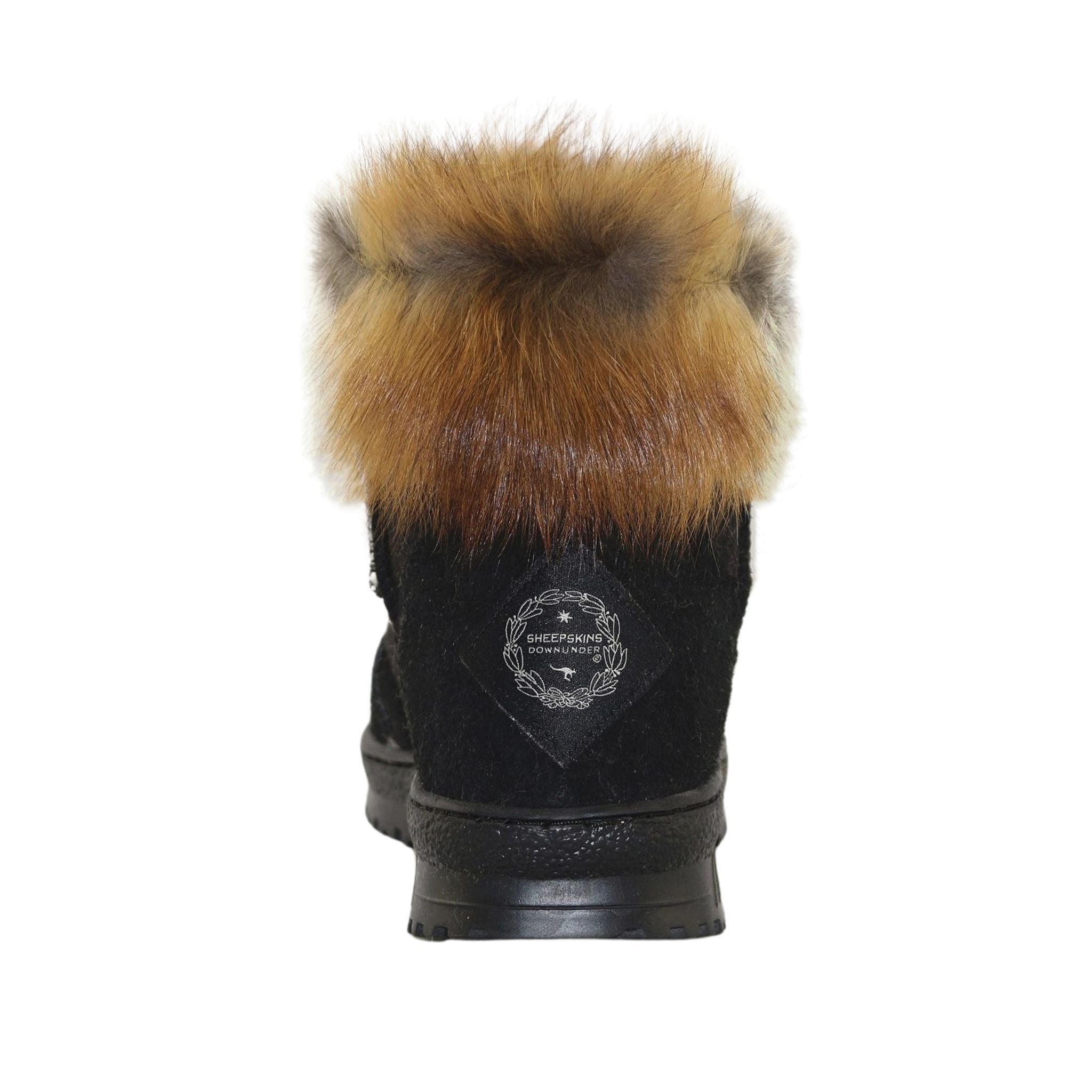 Sheepskins Downunder Luxury Bondi Fox Mini Black Red Back Womens Australian Made Sheepskin UGG Boot