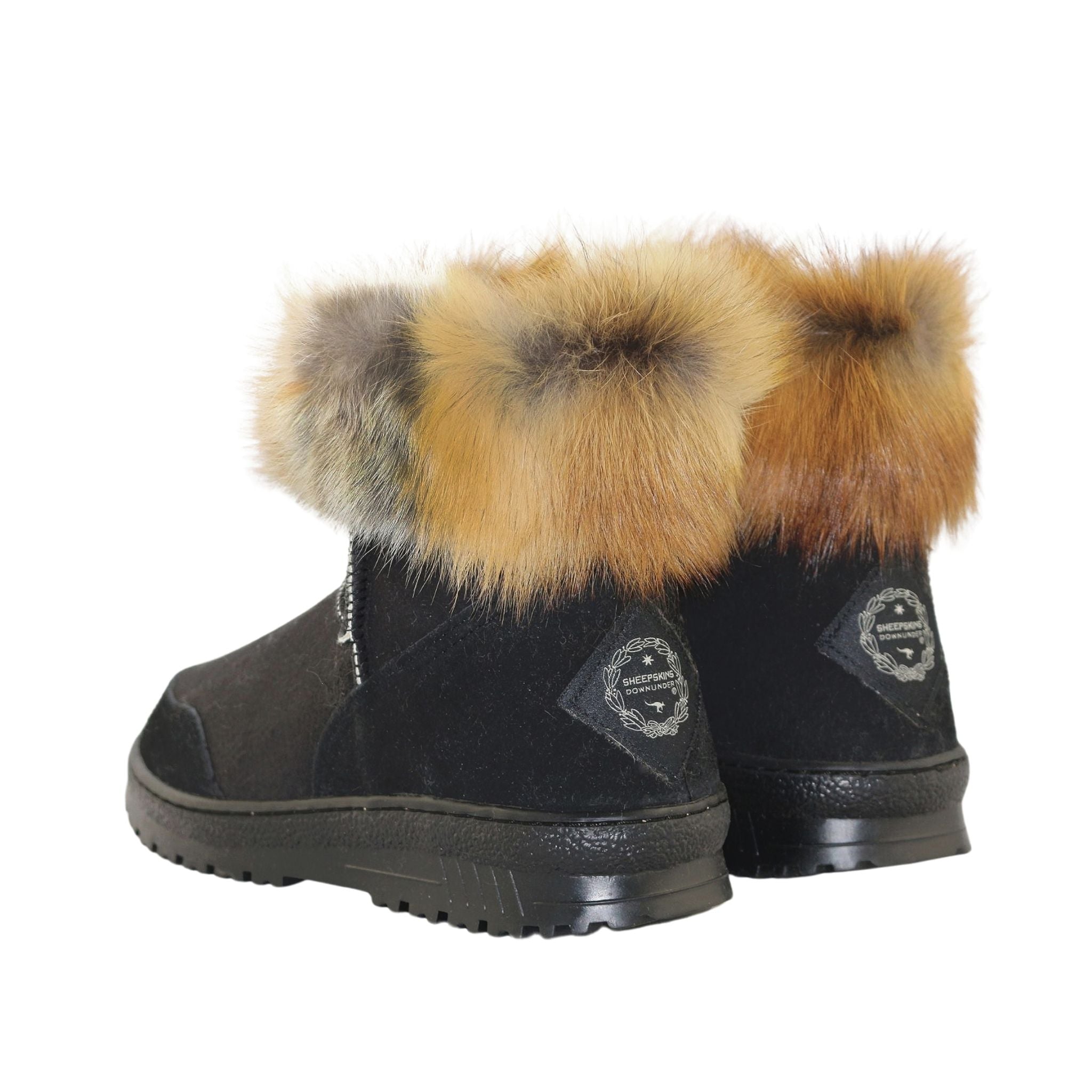 Sheepskins Downunder Luxury Bondi Fox Mini Black Red Pairs Back Womens Australian Made Sheepskin UGG Boot