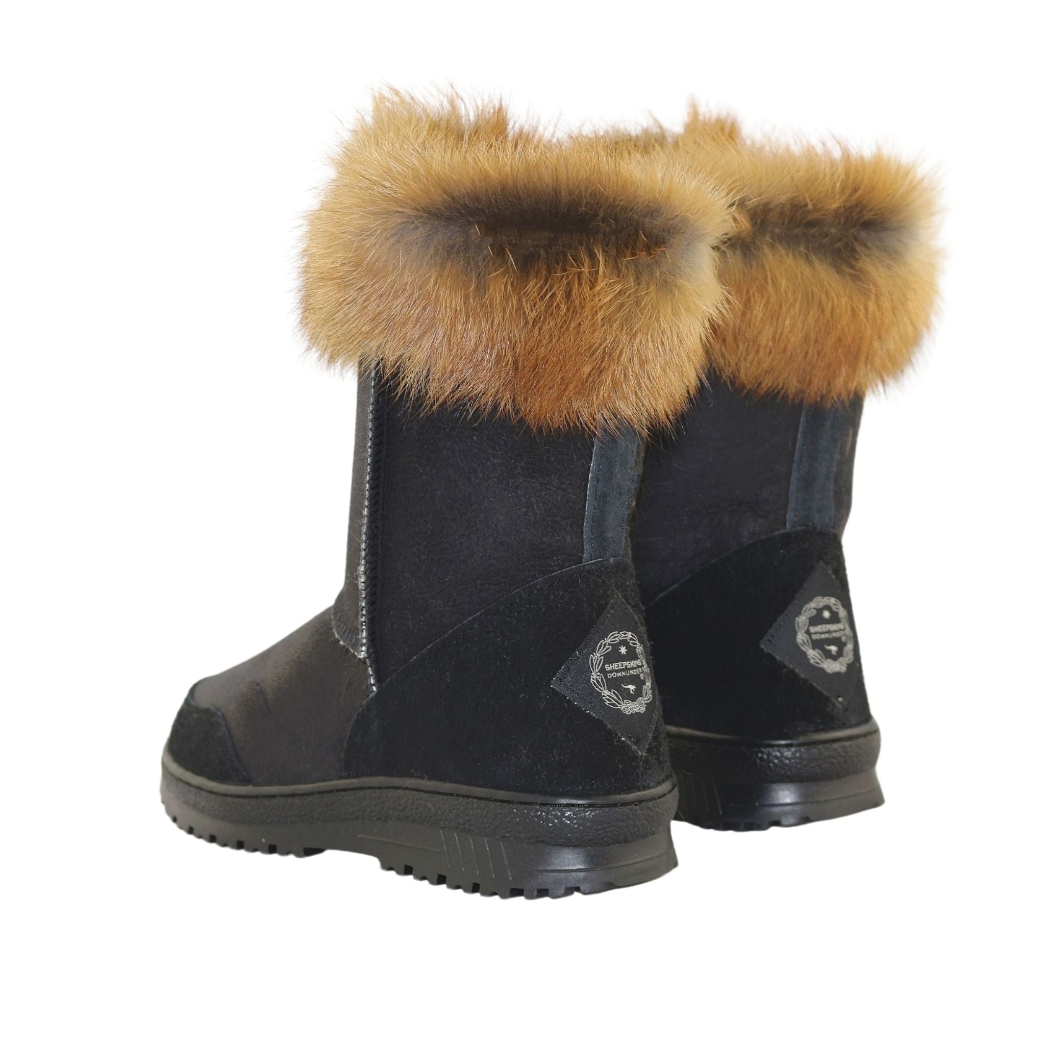 Sheepskins Downunder Luxury Bondi Fox Short Black Red Pairs Back Womens Australian Made Sheepskin UGG Boot