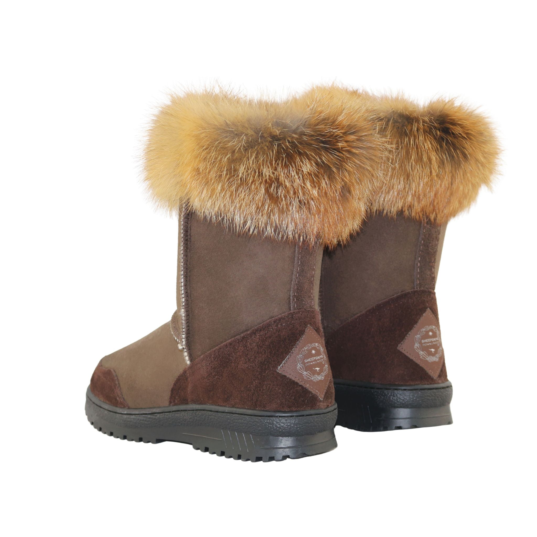 Sheepskins Downunder Luxury Bondi Fox Short Chocolate Pairs Back Womens Australian Made Sheepskin UGG Boot