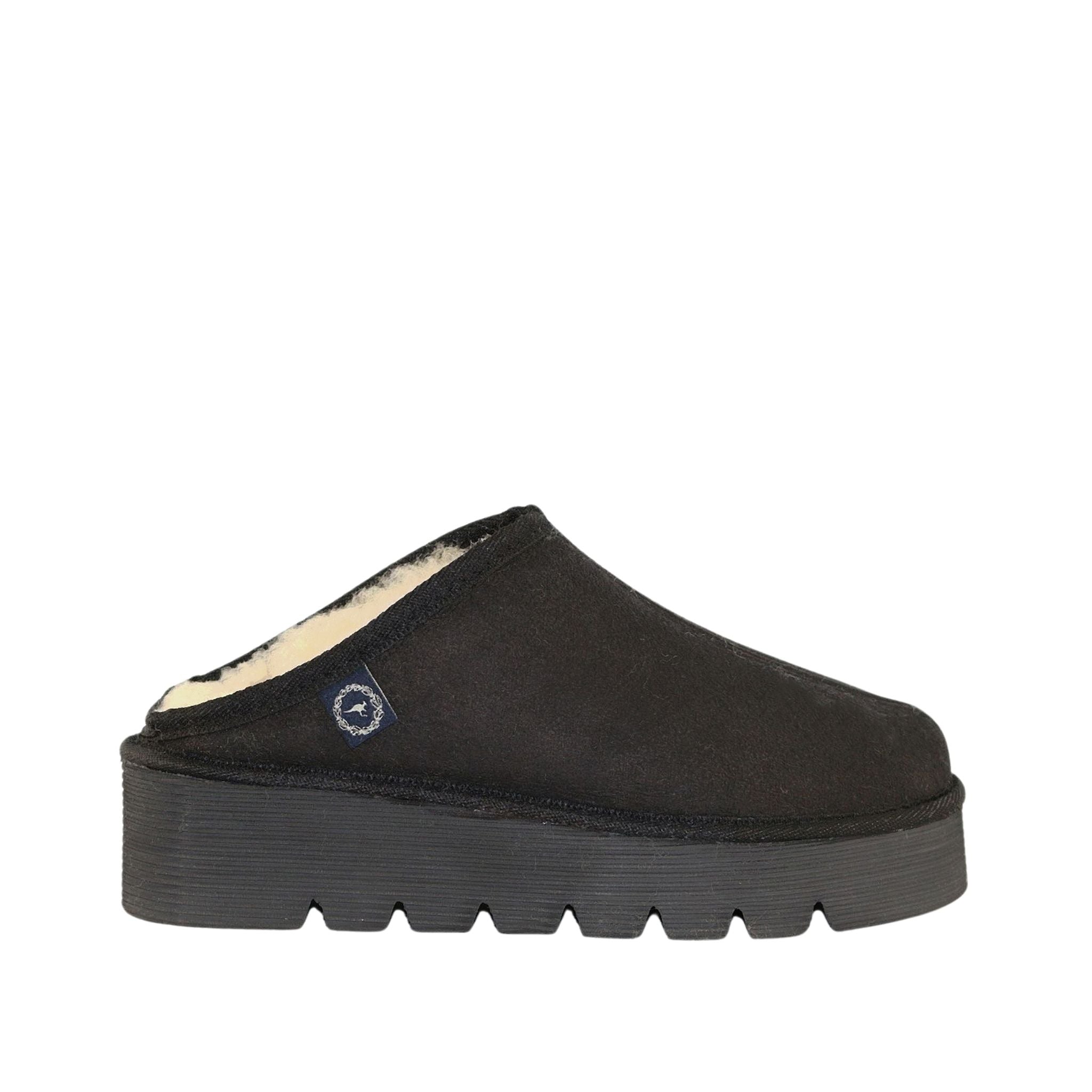 Sheepskins Downunder Platform Bobi Black Side Womens Australian Made Sheepskin UGG Slipper