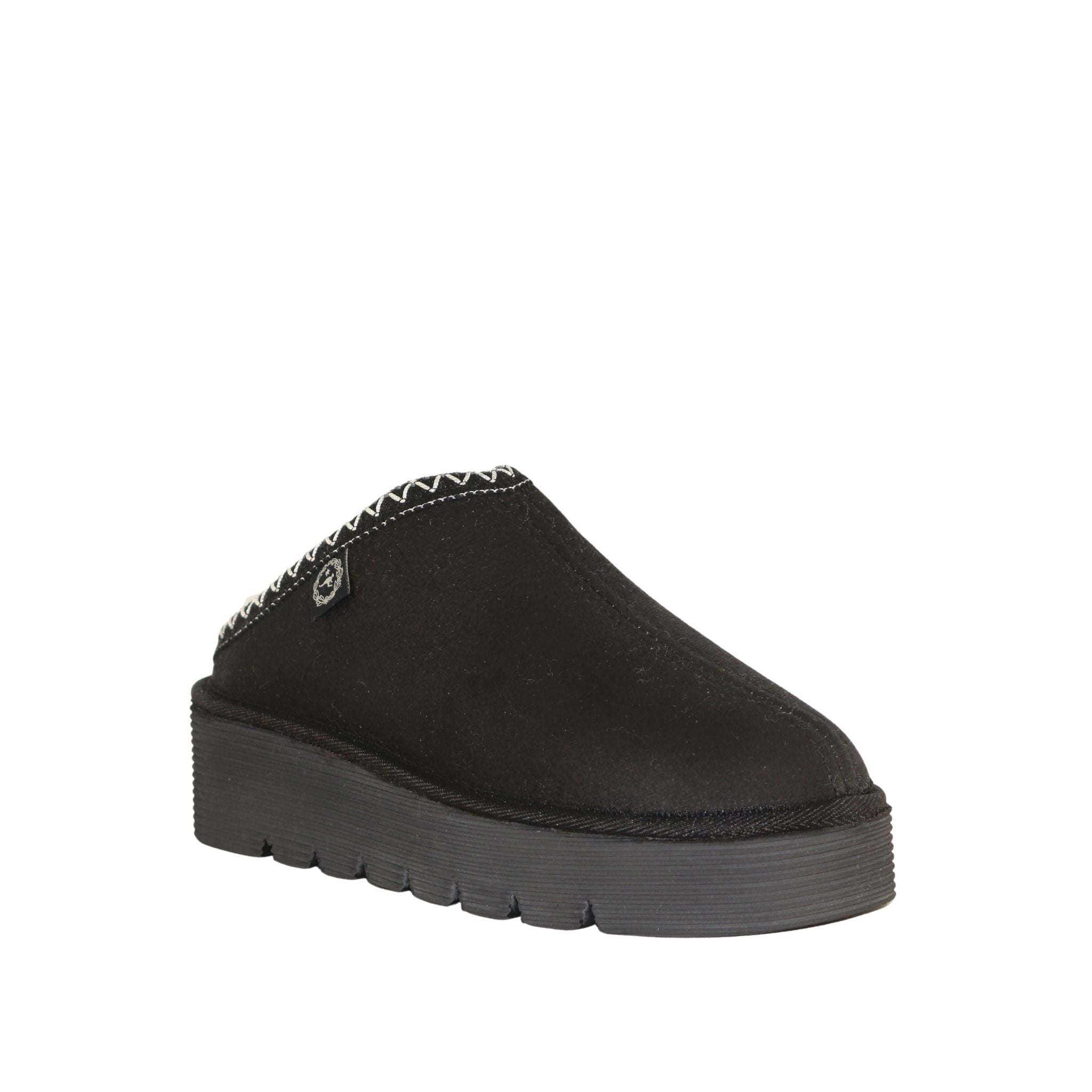 Sheepskins Downunder Platform Bobi Tazz Black Black Front 120 Womens Australian Made Sheepskin UGG Slipper