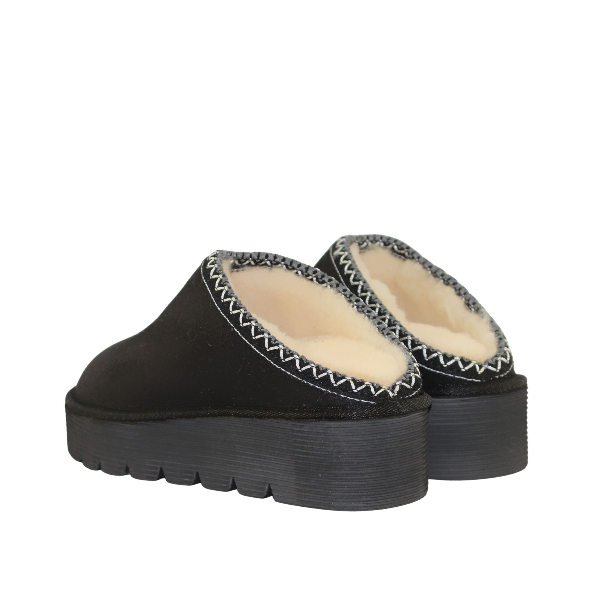 Sheepskins Downunder Platform Bobi Tazz Black Black Pairs Back Womens Australian Made Sheepskin UGG Slipper