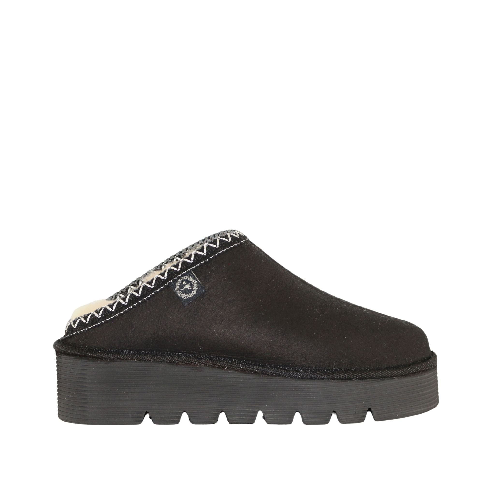 Sheepskins Downunder Platform Bobi Tazz Black Black Side Womens Australian Made Sheepskin UGG Slipper
