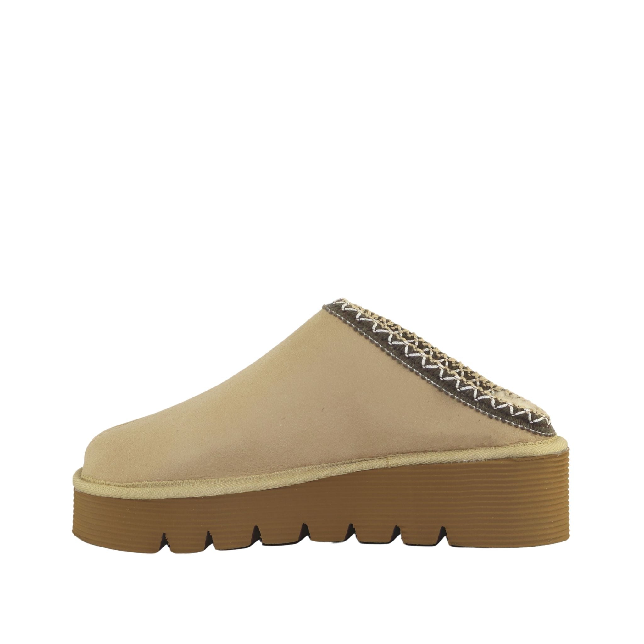 Sheepskins Downunder Platform Bobi Tazz Sand Chocolate Side Inner Womens Australian Made Sheepskin UGG Slipper