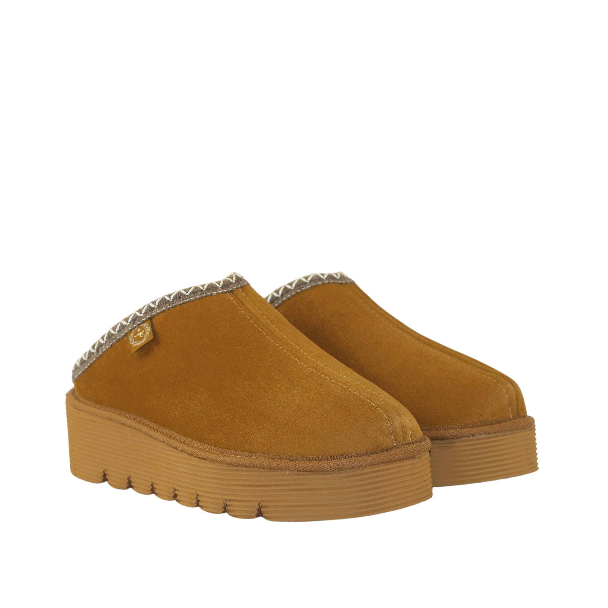 Sheepskins Downunder Platform Bobi Tazz Chestnut Chocolate Pairs Front Womens Australian Made Sheepskin UGG Slipper