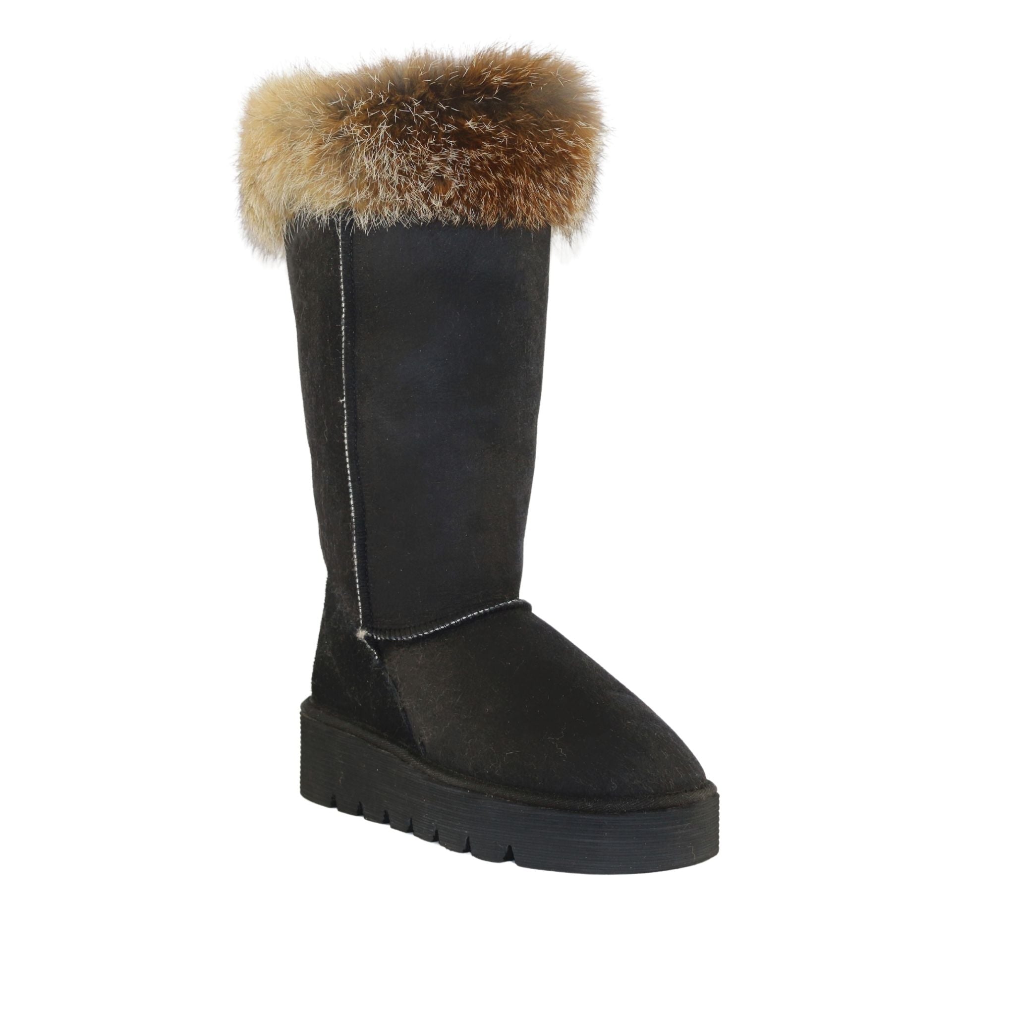 Sheepskins Downunder Platform Fox Long Black Front 120 Womens Australian Made Sheepskin UGG Boot