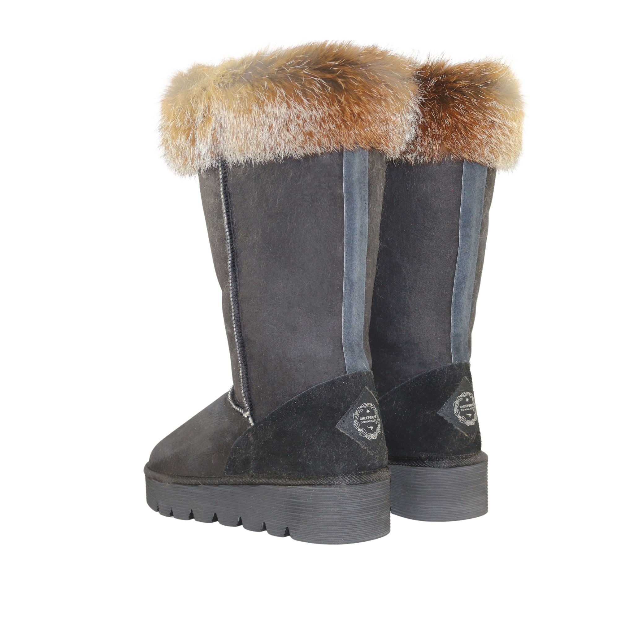 Sheepskins Downunder Platform Fox Long Black Back Womens Australian Made Sheepskin UGG Boot