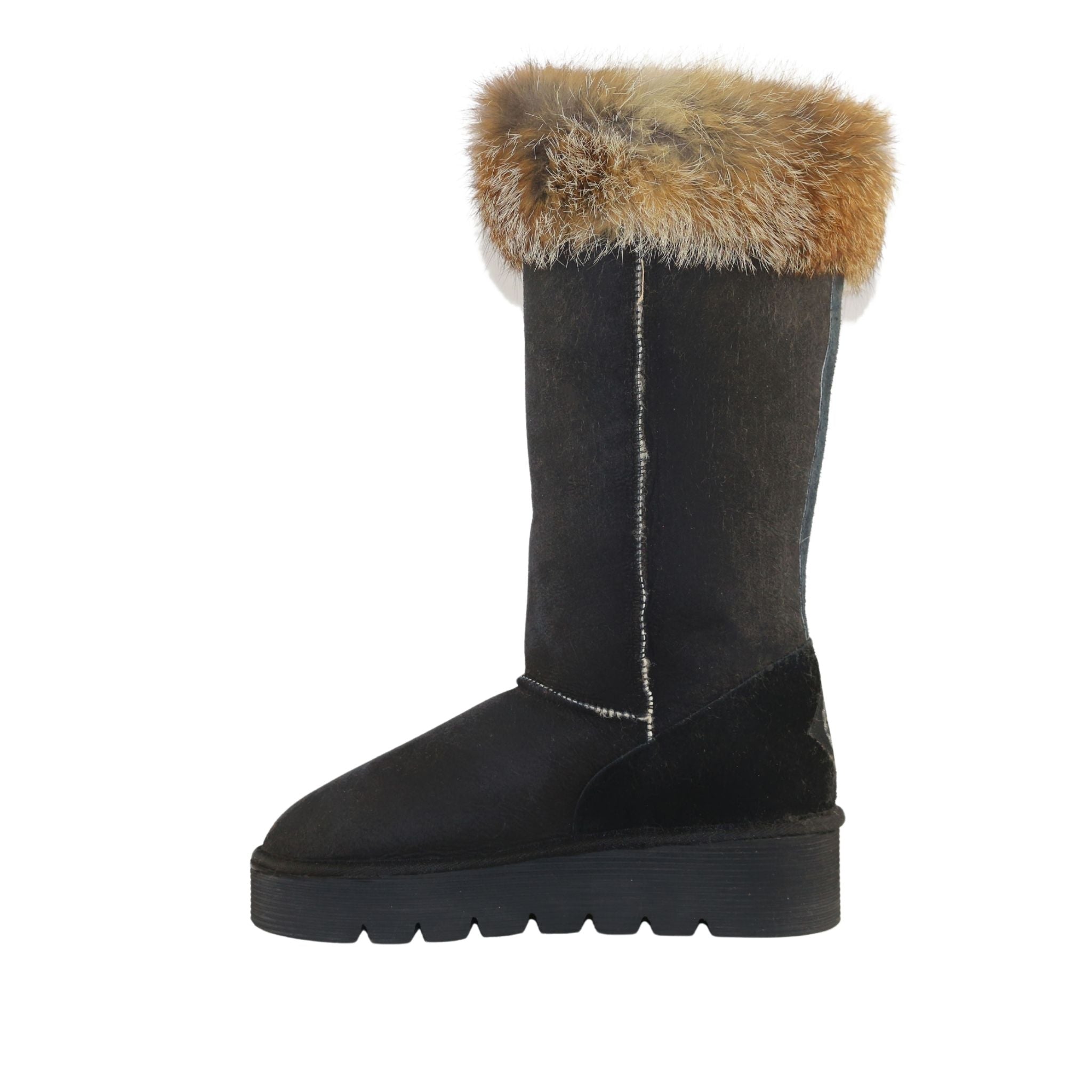 Sheepskins Downunder Platform Fox Long Black Side Inner Womens Australian Made Sheepskin UGG Boot
