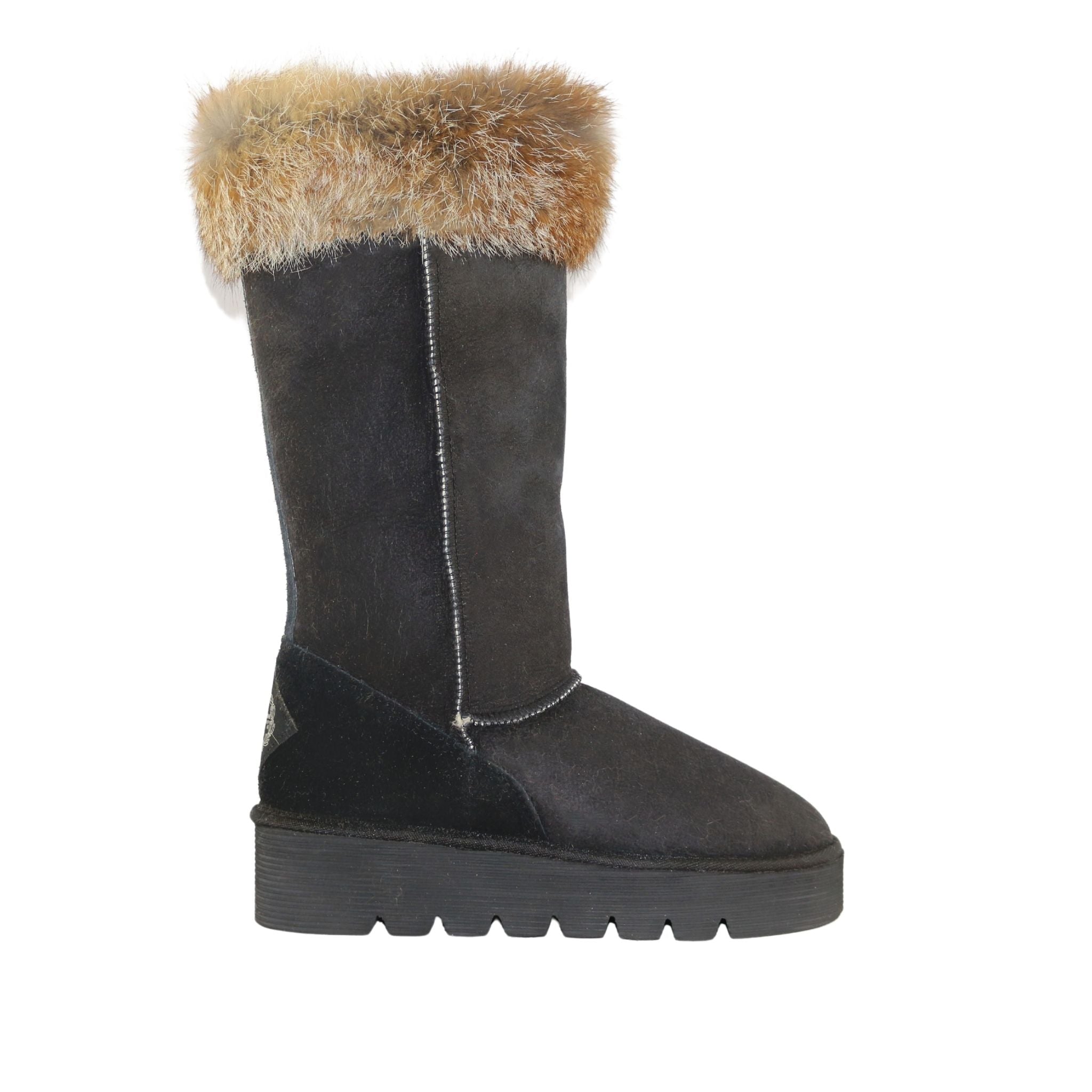 Sheepskins Downunder Platform Fox Long Black Side Womens Australian Made Sheepskin UGG Boot