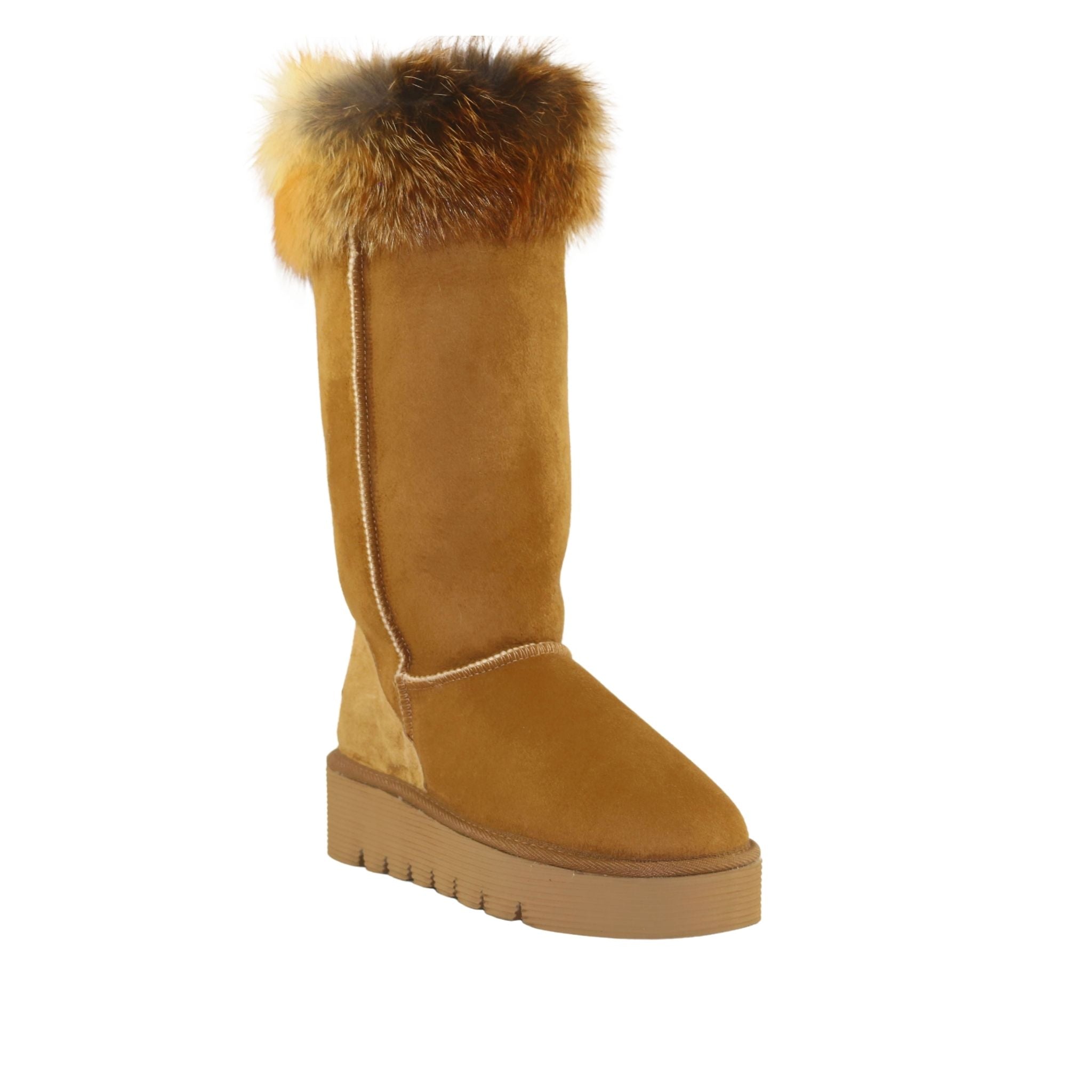 Sheepskins Downunder Platform Fox Long Chestnut Front 120 Womens Australian Made Sheepskin UGG Boot