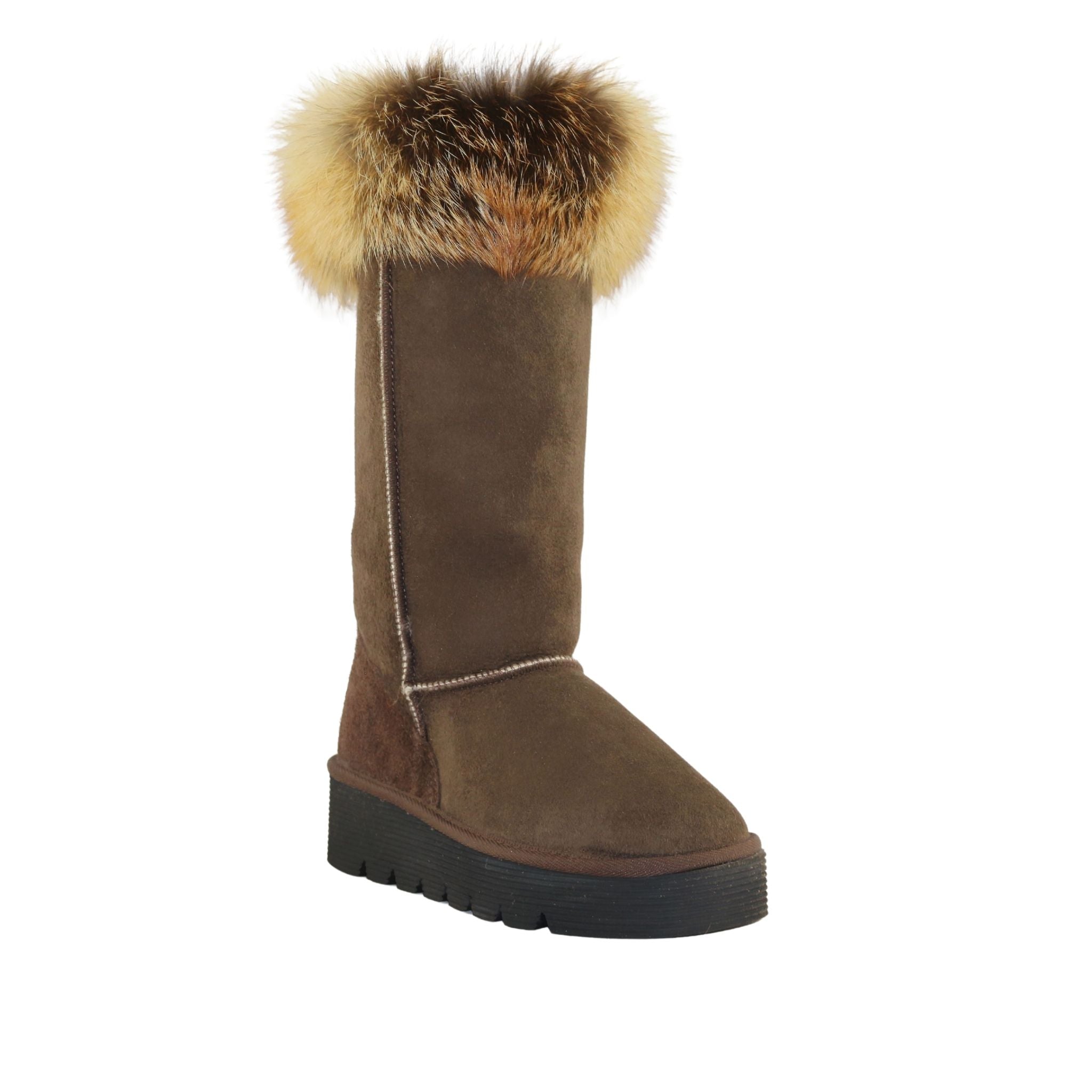Sheepskins Downunder Platform Fox Long Chocolate Front 120 Womens Australian Made Sheepskin UGG Boot