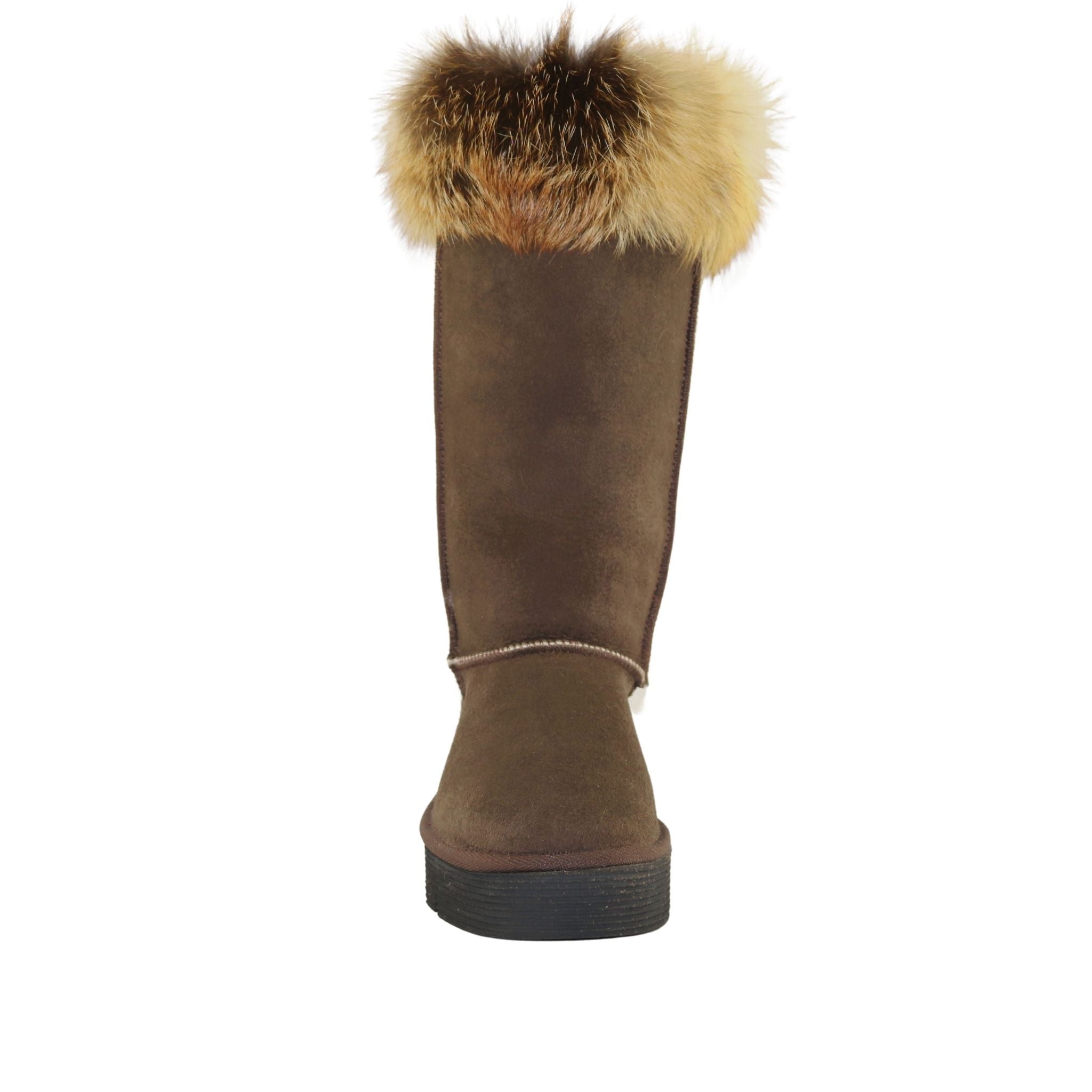Sheepskins Downunder Platform Fox Long Chocolate Front Womens Australian Made Sheepskin UGG Boot