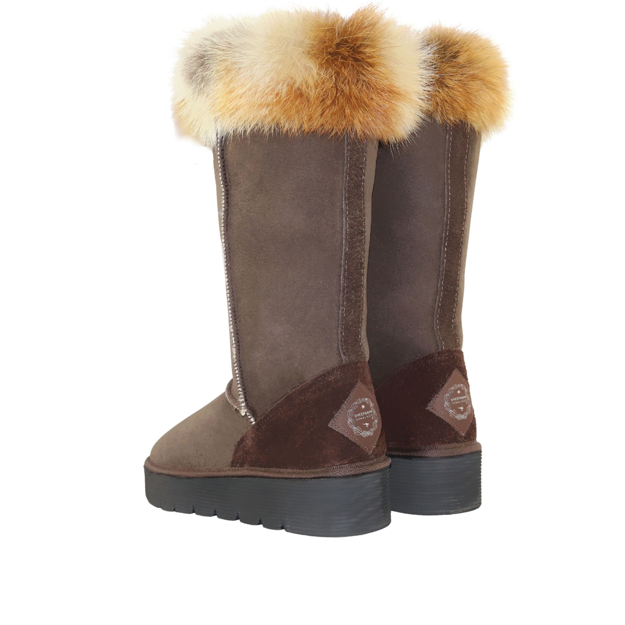 Sheepskins Downunder Platform Fox Long Chocolate Pairs Back Womens Australian Made Sheepskin UGG Boot
