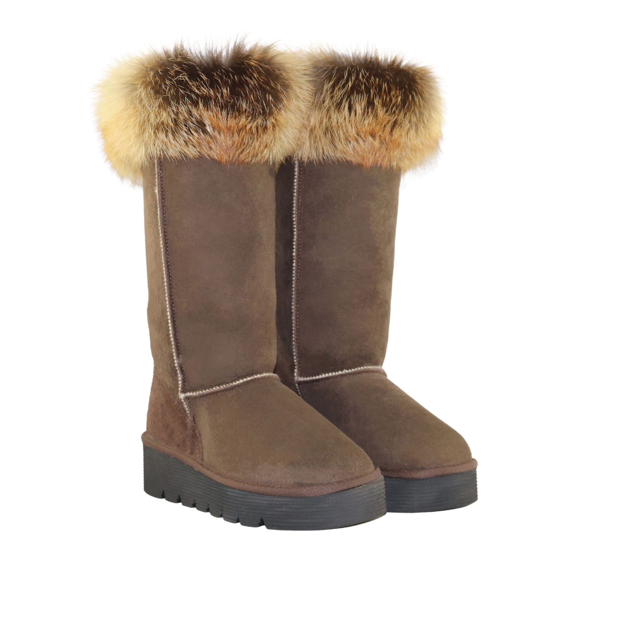 Sheepskins Downunder Platform Fox Long Chocolate Pairs Front Womens Australian Made Sheepskin UGG Boot