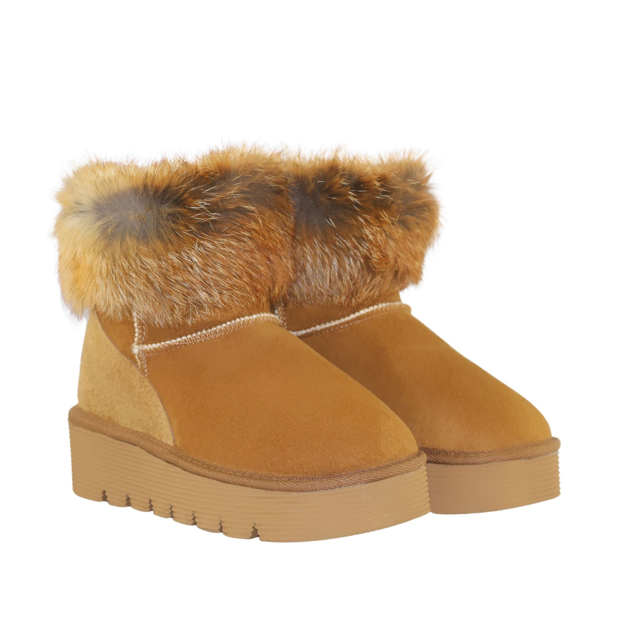 UGG ブラウン ファー付きショートブーツ Platform Fox Mini Chestnut – Sheepskins Downunder