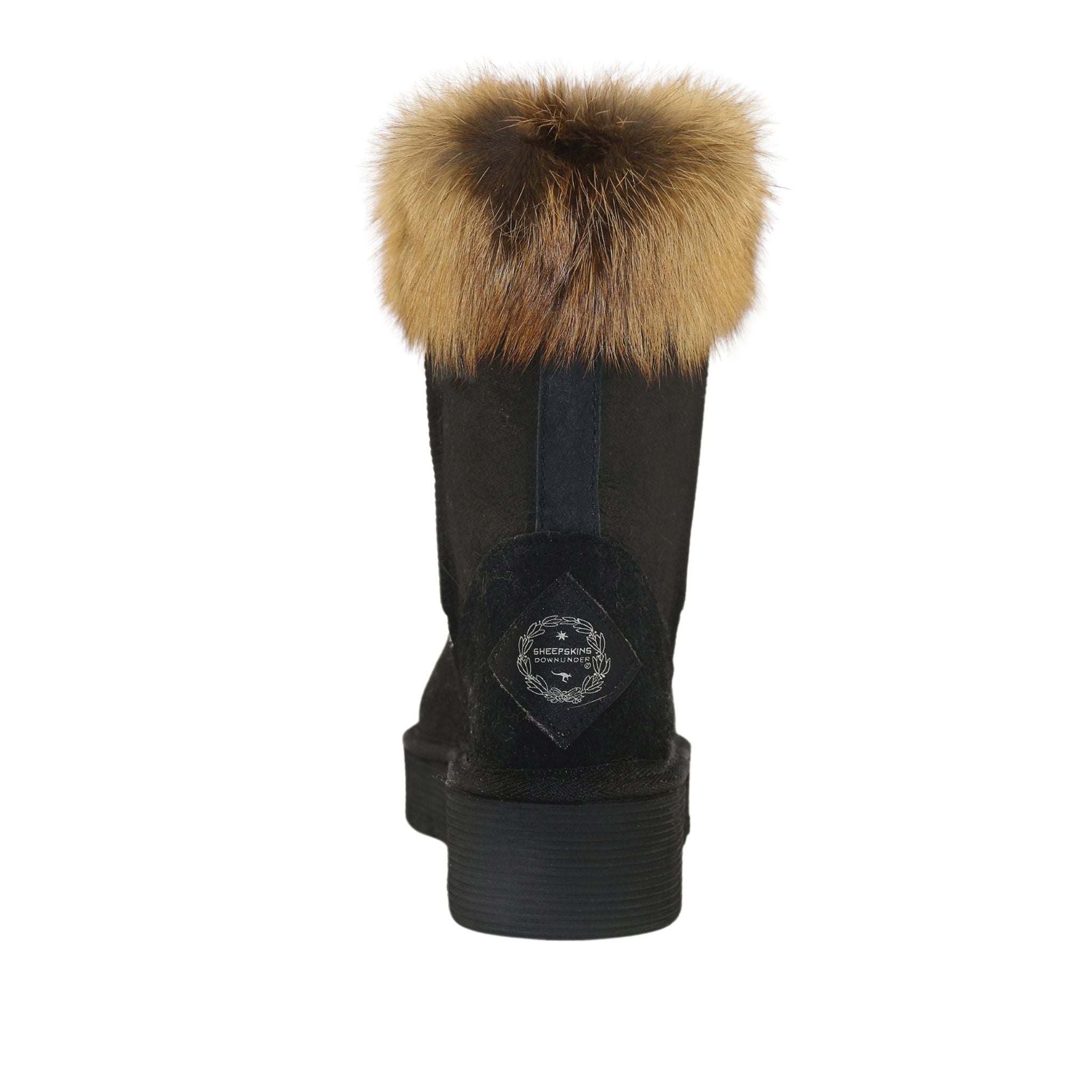 Sheepskins Downunder Platform Fox Short Black Back Womens Australian Made Sheepskin UGG Boot