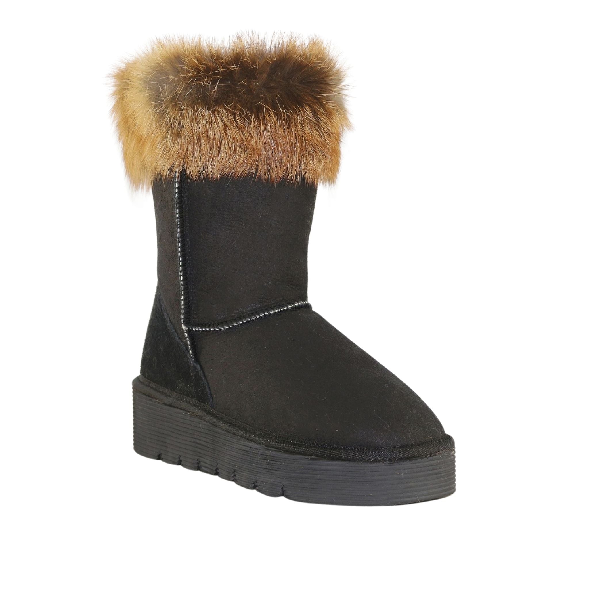 Sheepskins Downunder Platform Fox Short Black Front 120 Womens Australian Made Sheepskin UGG Boot