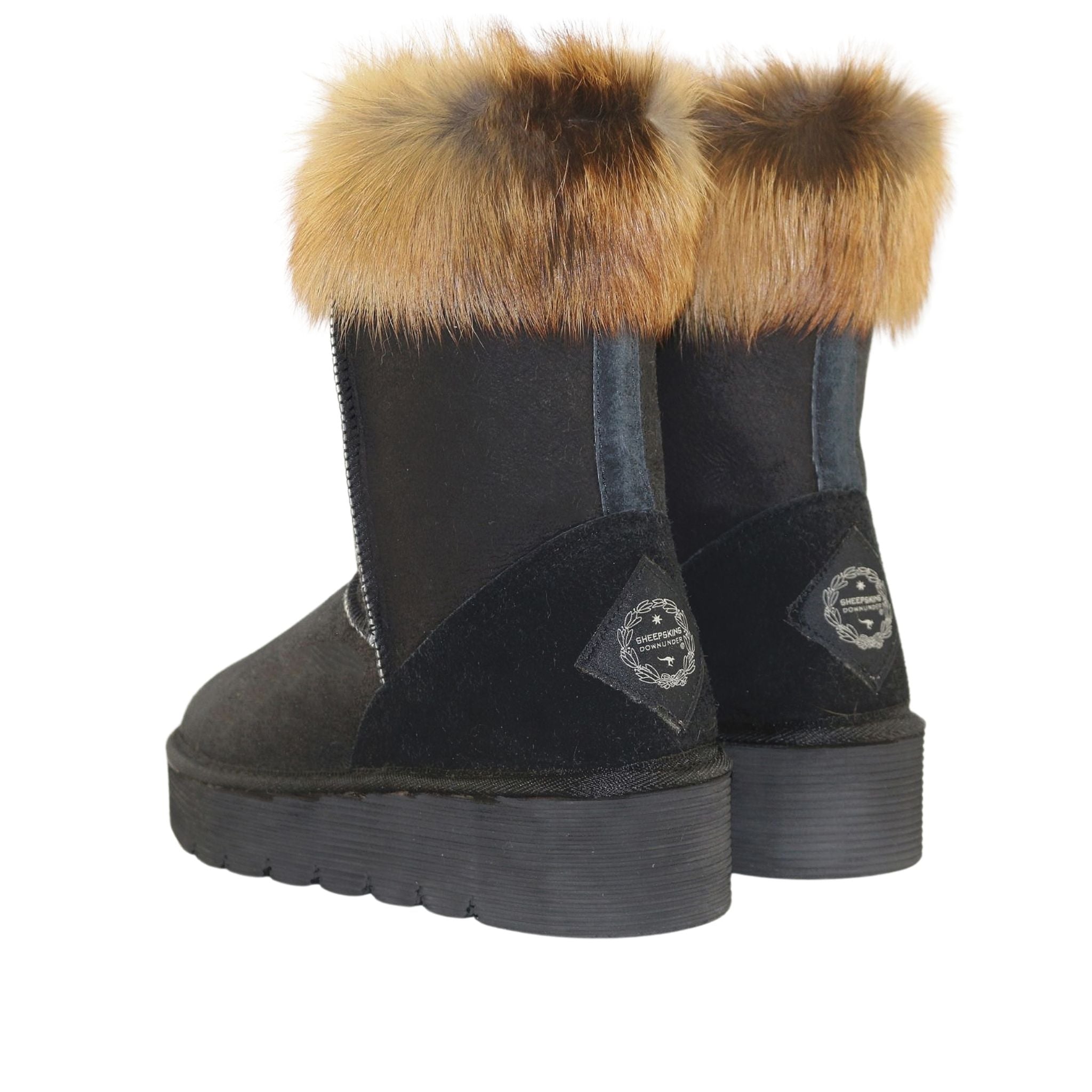 Sheepskins Downunder Platform Fox Short Black Pairs Back Womens Australian Made Sheepskin UGG Boot