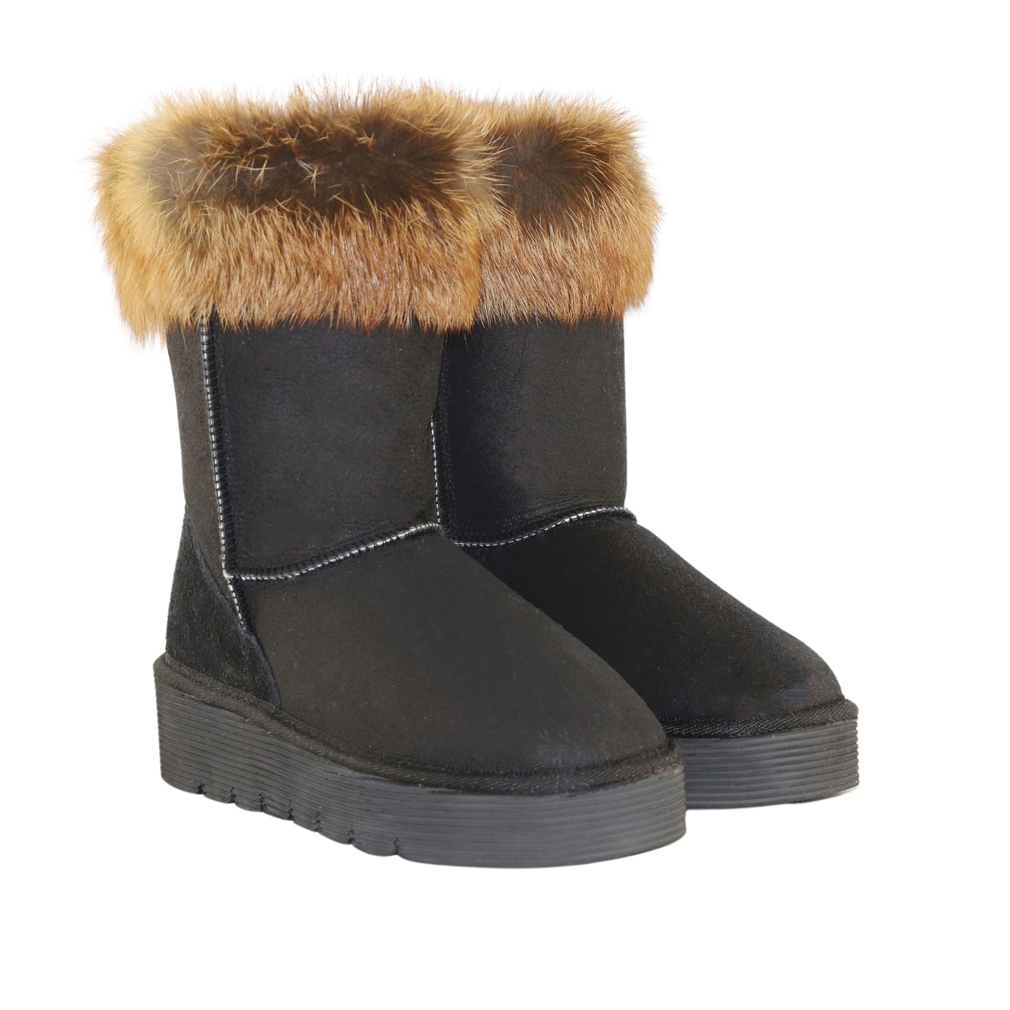 Sheepskins Downunder Platform Fox Short Black Pairs Front Womens Australian Made Sheepskin UGG Boot