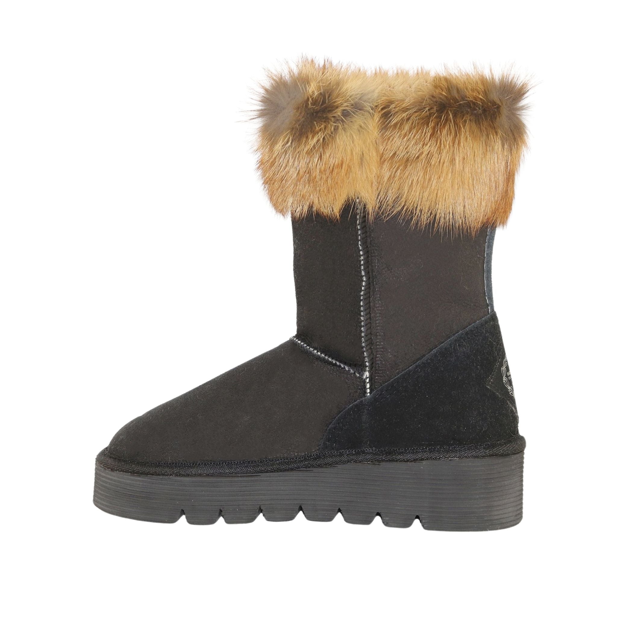 Sheepskins Downunder Platform Fox Short Black Side Inner Womens Australian Made Sheepskin UGG Boot