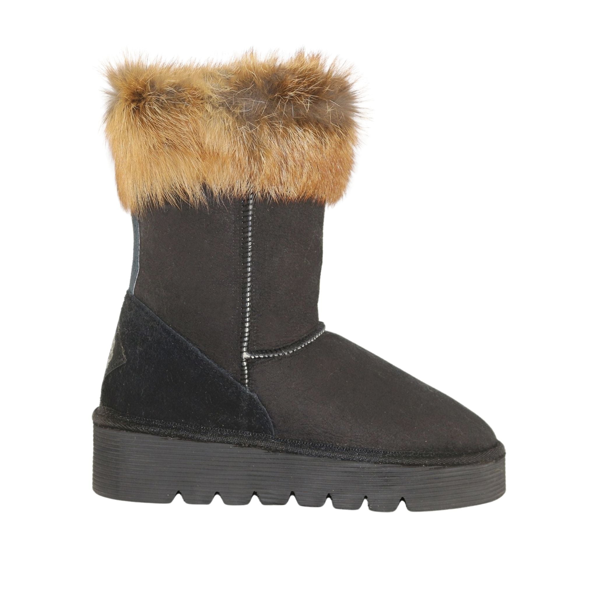 Sheepskins Downunder Platform Fox Short Black Side Womens Australian Made Sheepskin UGG Boot