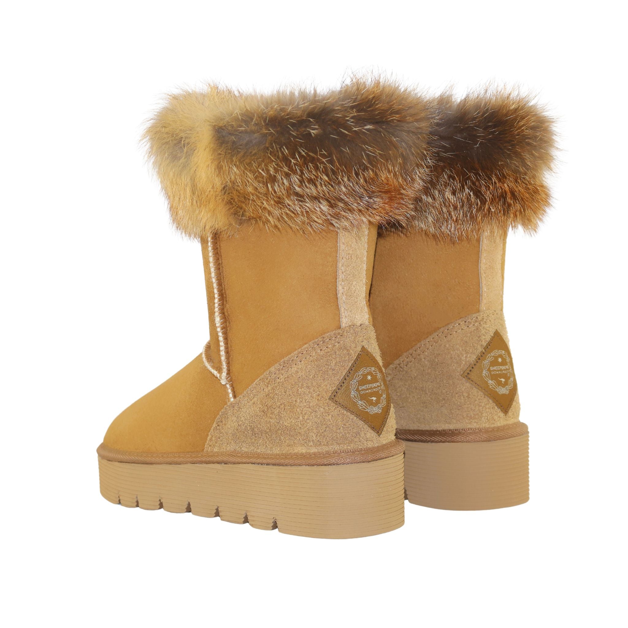 Sheepskins Downunder Platform Fox Short Chestnut Pairs Back Womens Australian Made Sheepskin UGG Boot