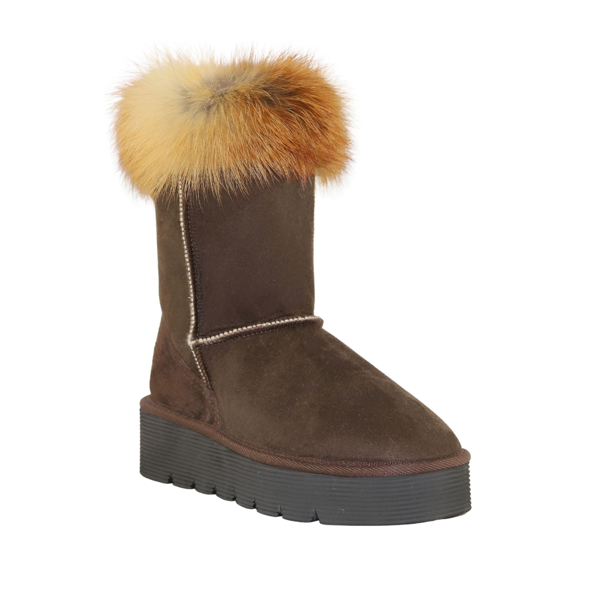 Sheepskins Downunder Platform Fox Short Chocolate Front 120 Womens Australian Made Sheepskin UGG Boot