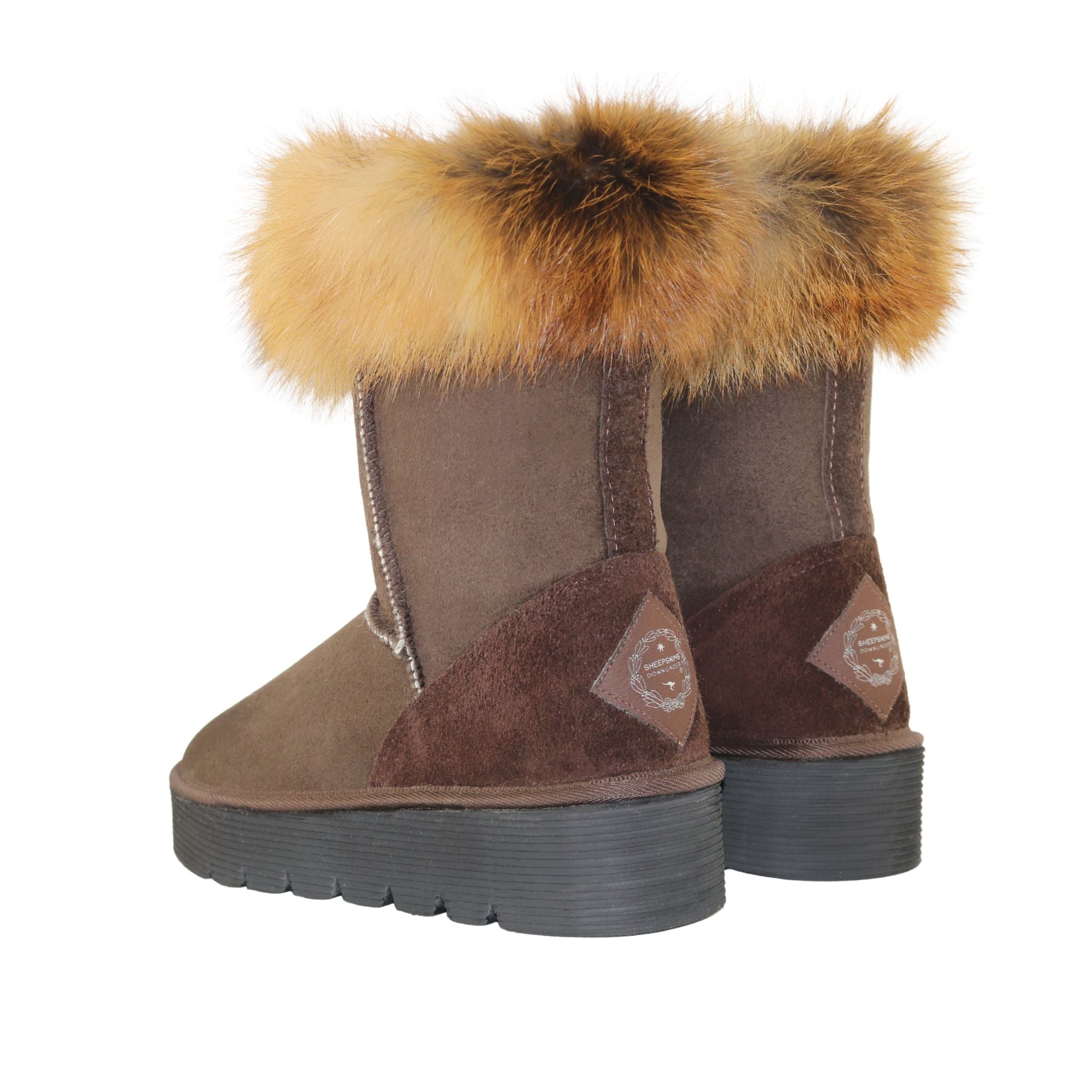 Sheepskins Downunder Platform Fox Short Chocolate Pairs Back Womens Australian Made Sheepskin UGG Boot