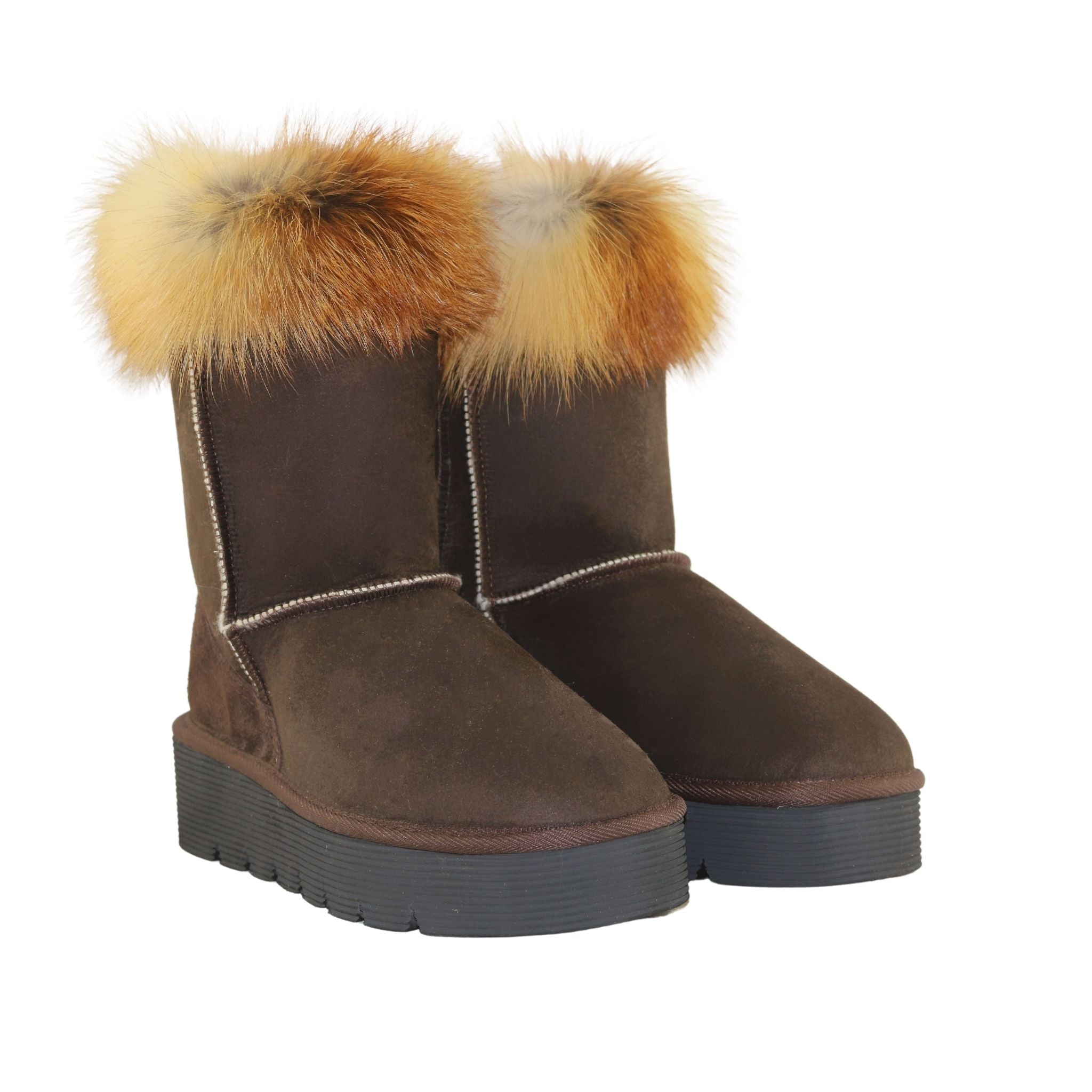 Sheepskins Downunder Platform Fox Short Chocolate Pairs Front Womens Australian Made Sheepskin UGG Boot