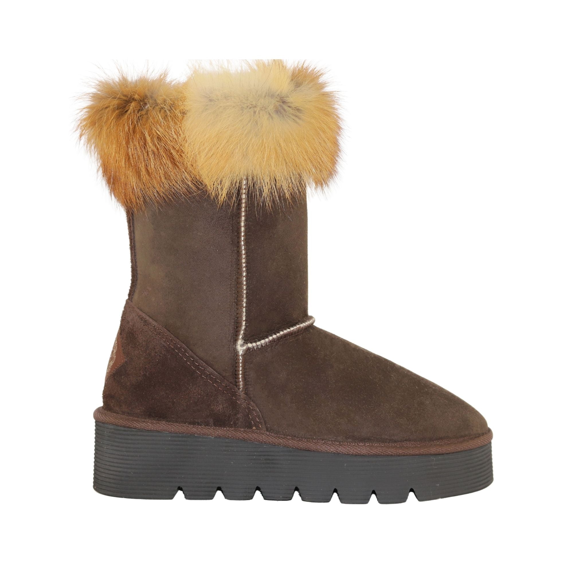 Sheepskins Downunder Platform Fox Short Chocolate Side Womens Australian Made Sheepskin UGG Boot