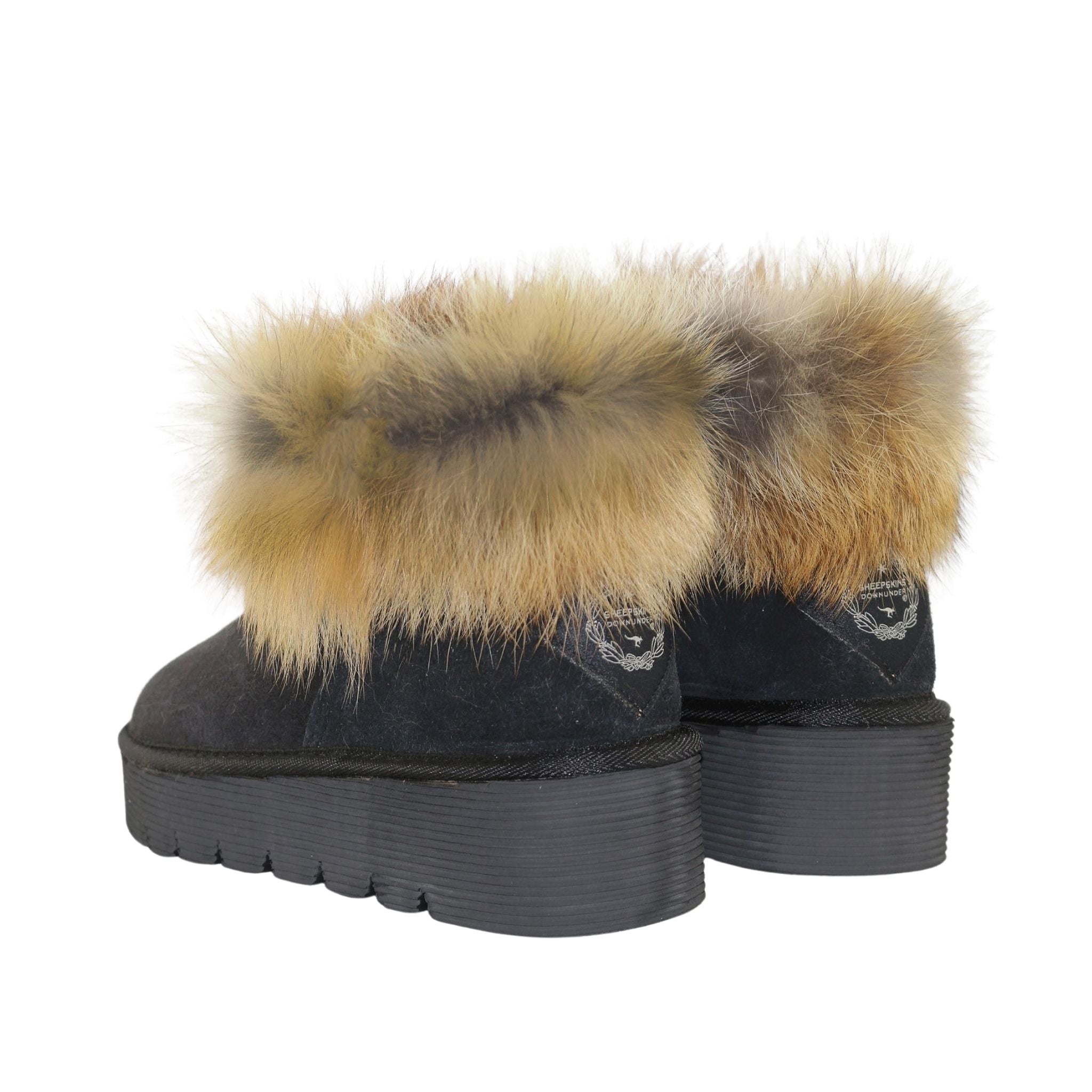 Sheepskins Downunder Platform Fox Ultra Black Pairs Back Womens Australian Made Sheepskin UGG Boot