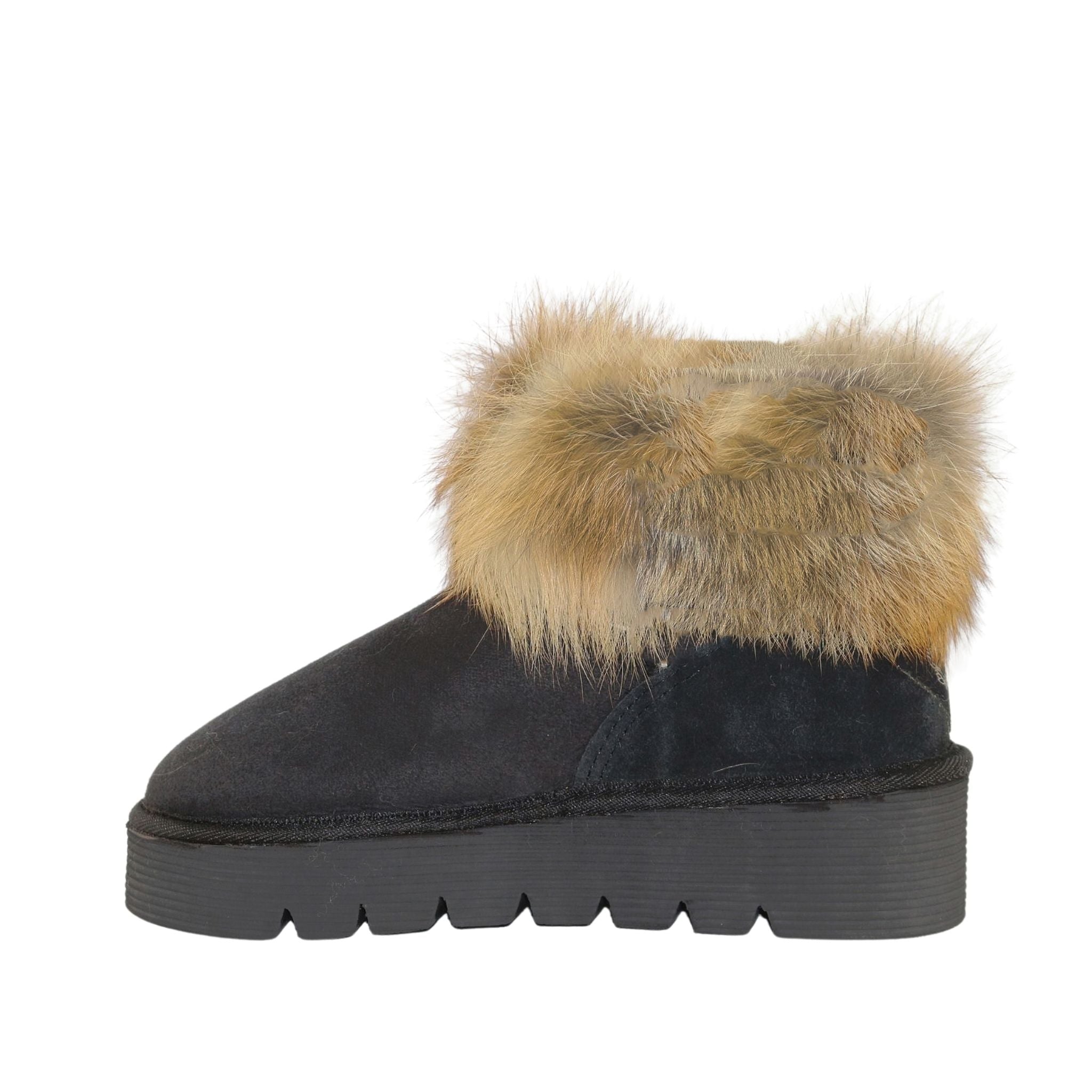 Sheepskins Downunder Platform Fox Ultra Black Side Inner Womens Australian Made Sheepskin UGG Boot