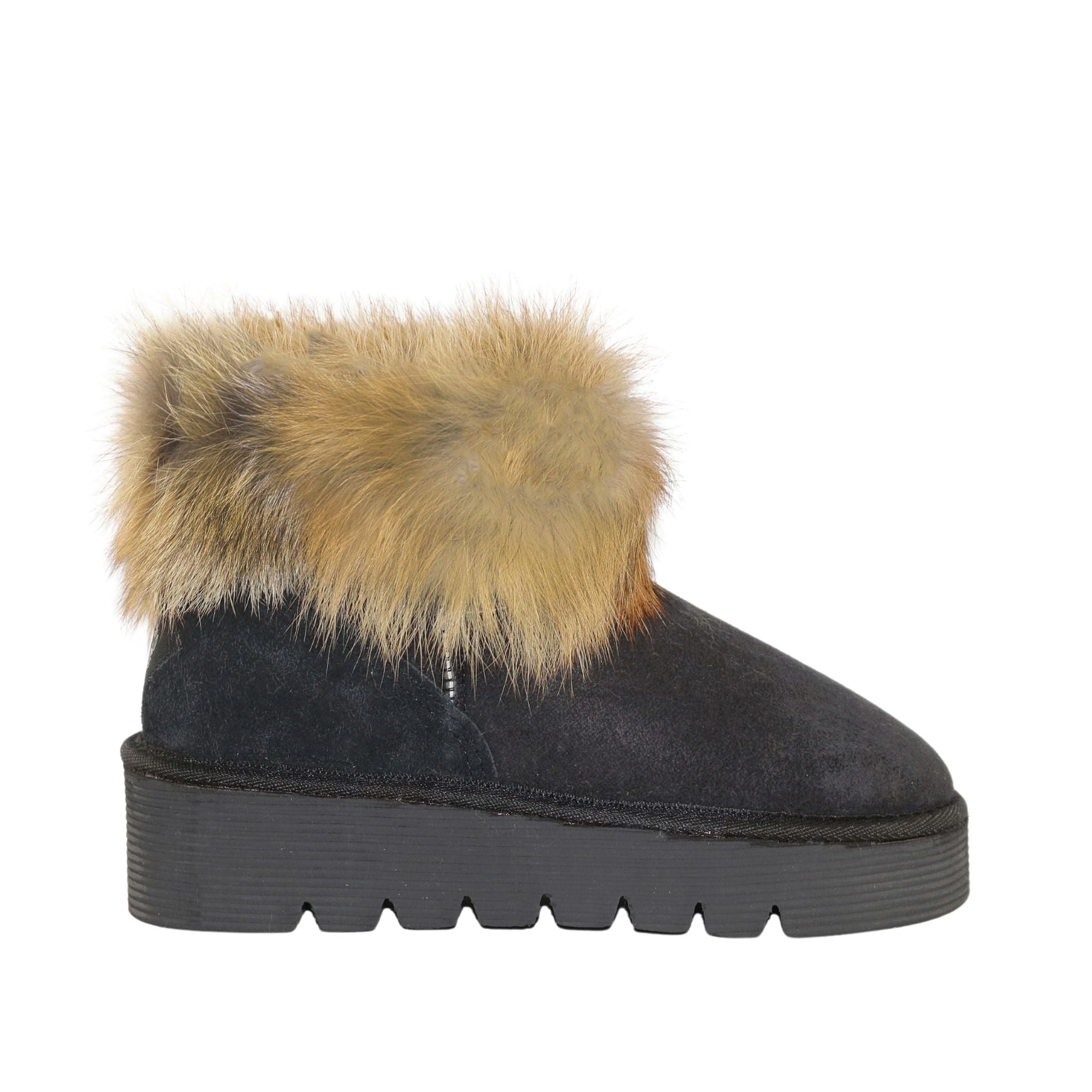 Sheepskins Downunder Platform Fox Ultra Black Side Womens Australian Made Sheepskin UGG Boot