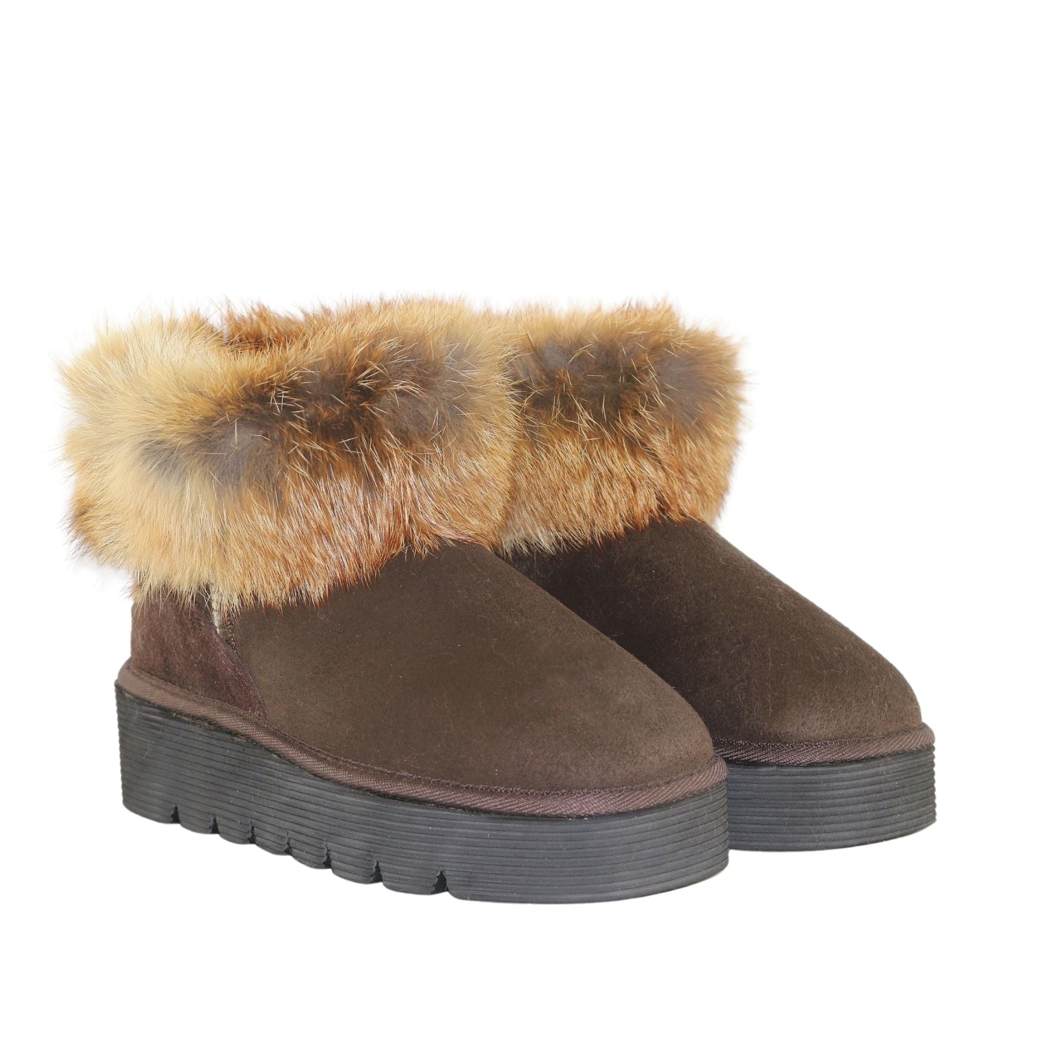 Sheepskins Downunder Platform Fox Ultra Chocolate Pairs Front Womens Australian Made Sheepskin UGG Boot
