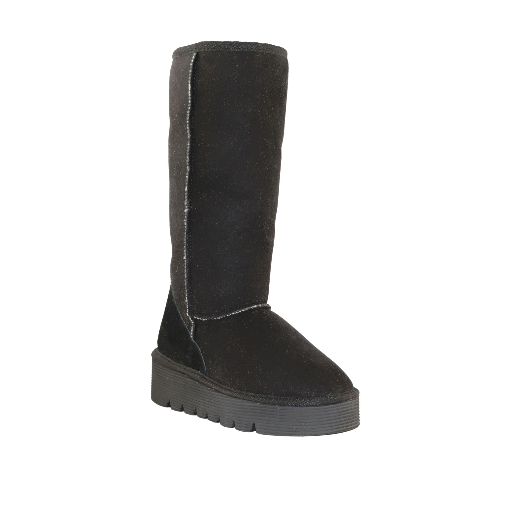 Sheepskins Downunder Platform Long Black Front 120 Womens Australian Made Sheepskin UGG Boot