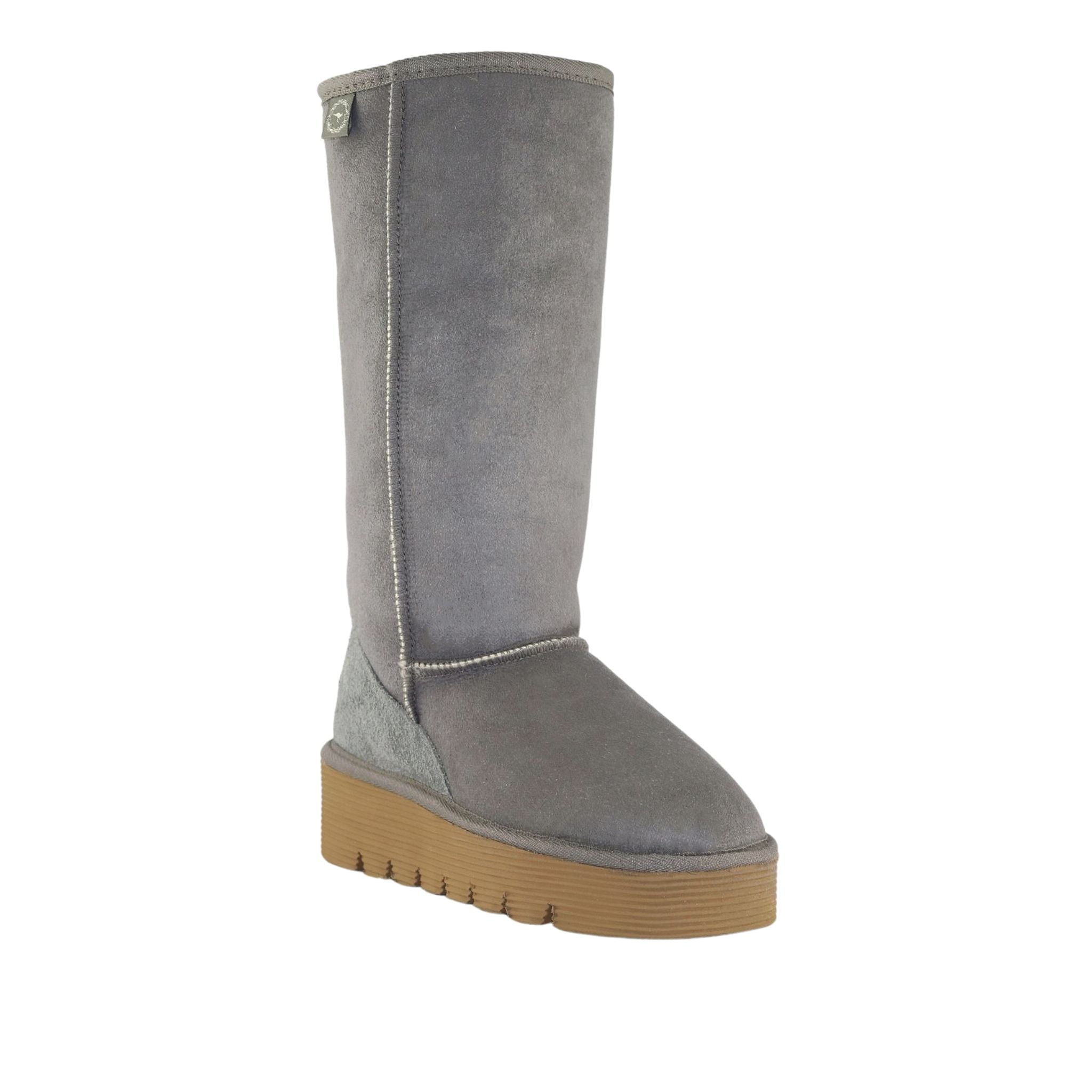 Sheepskins Downunder Platform Long Grey Front 120 Womens Australian Made Sheepskin UGG Boot