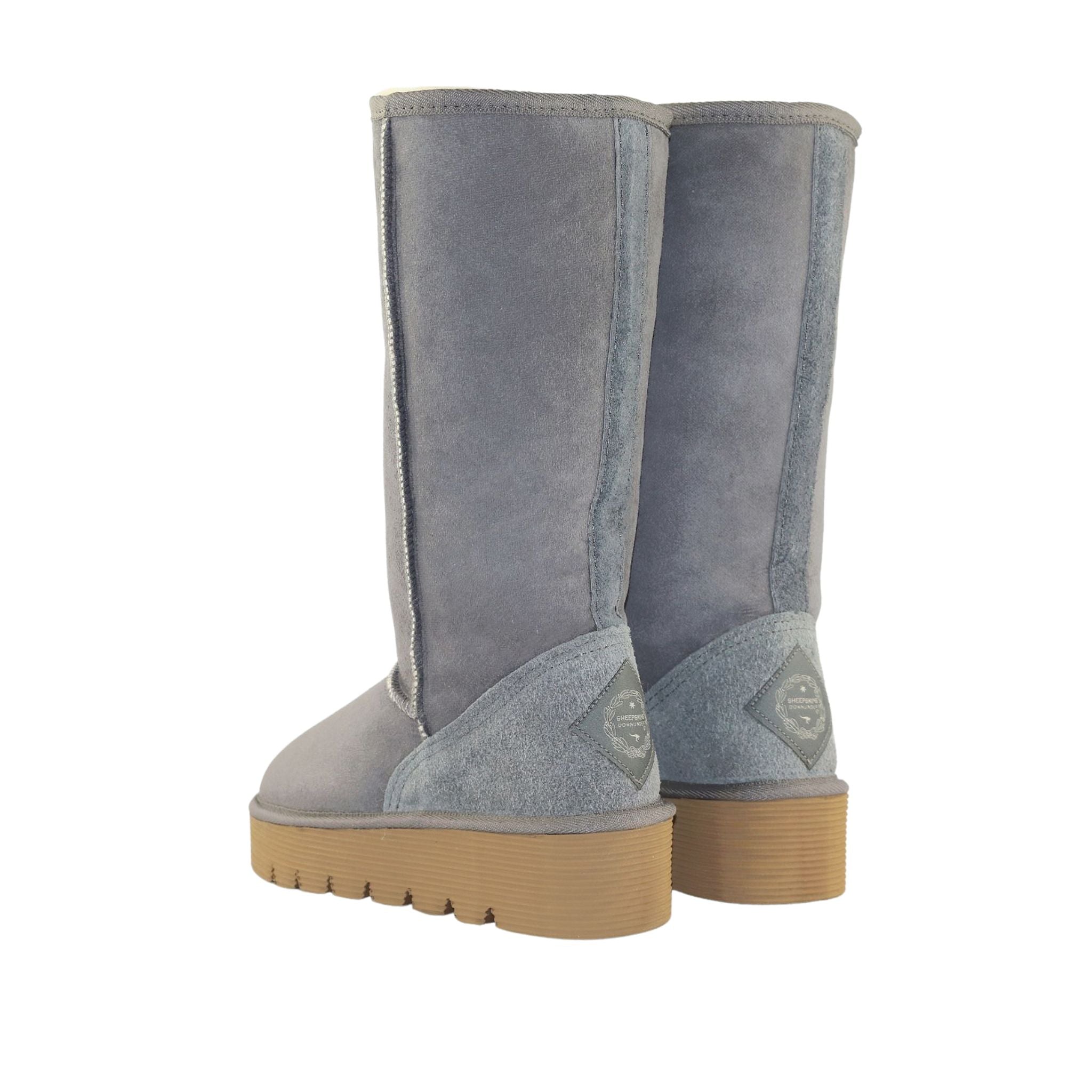 Sheepskins Downunder Platform Long Grey Pairs Back Womens Australian Made Sheepskin UGG Boot