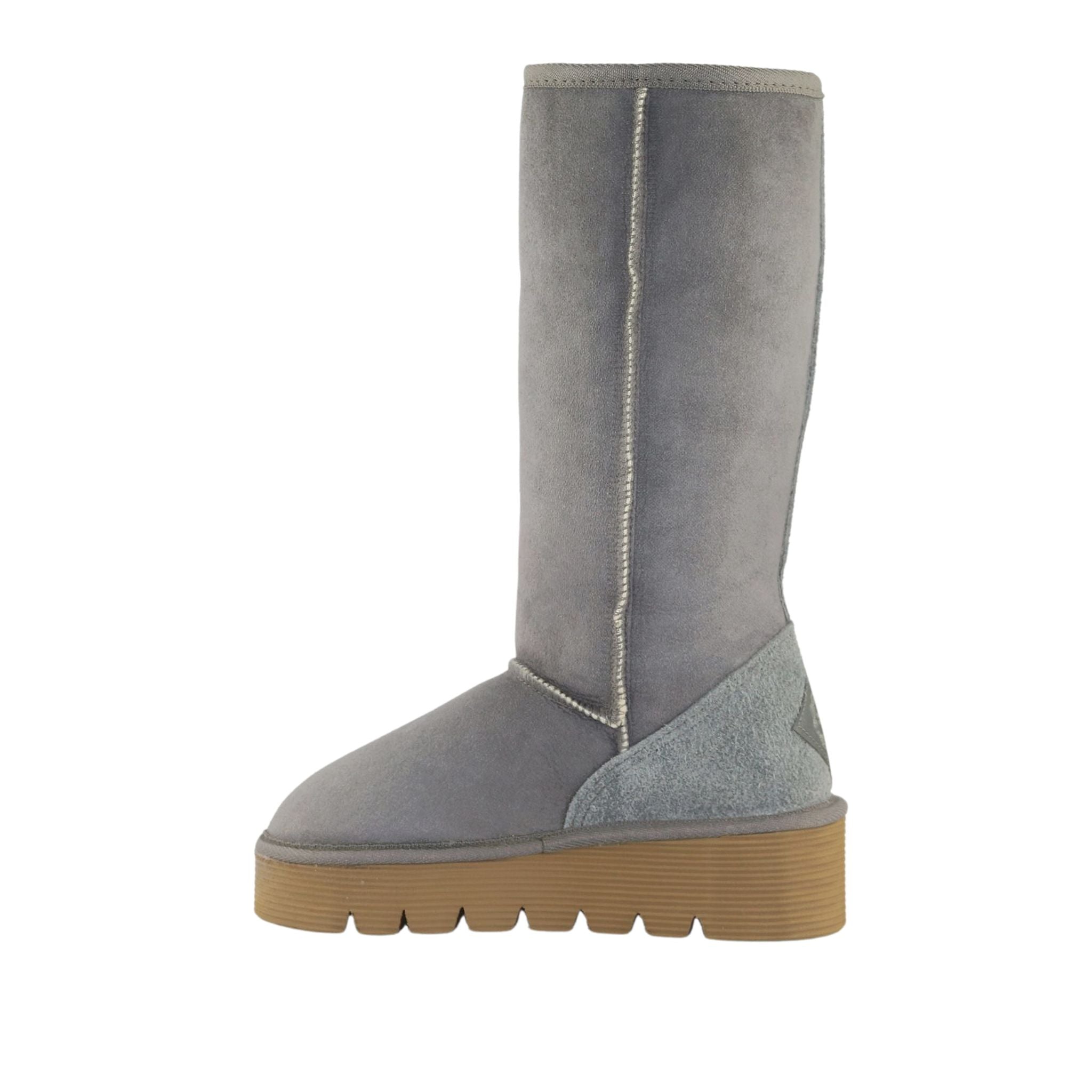 Sheepskins Downunder Platform Long Grey Side Inner Womens Australian Made Sheepskin UGG Boot