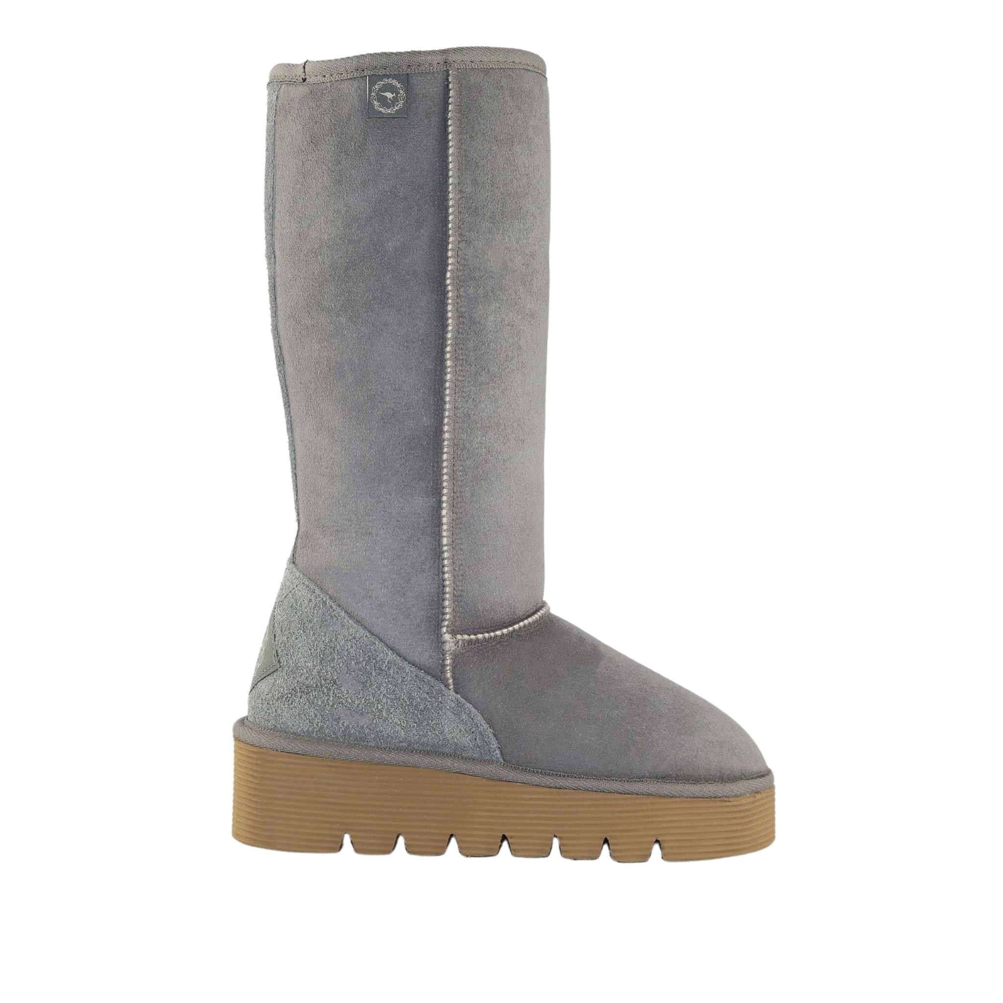 Sheepskins Downunder Platform Long Grey Side Womens Australian Made Sheepskin UGG Boot