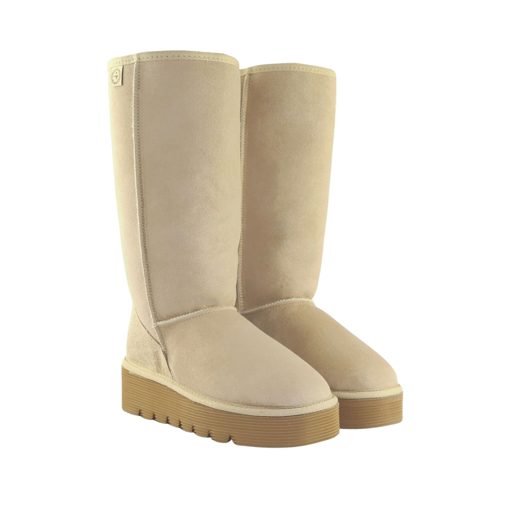 Sheepskins Downunder Platform Long Sand Pairs Front Womens Australian Made Sheepskin UGG Boot