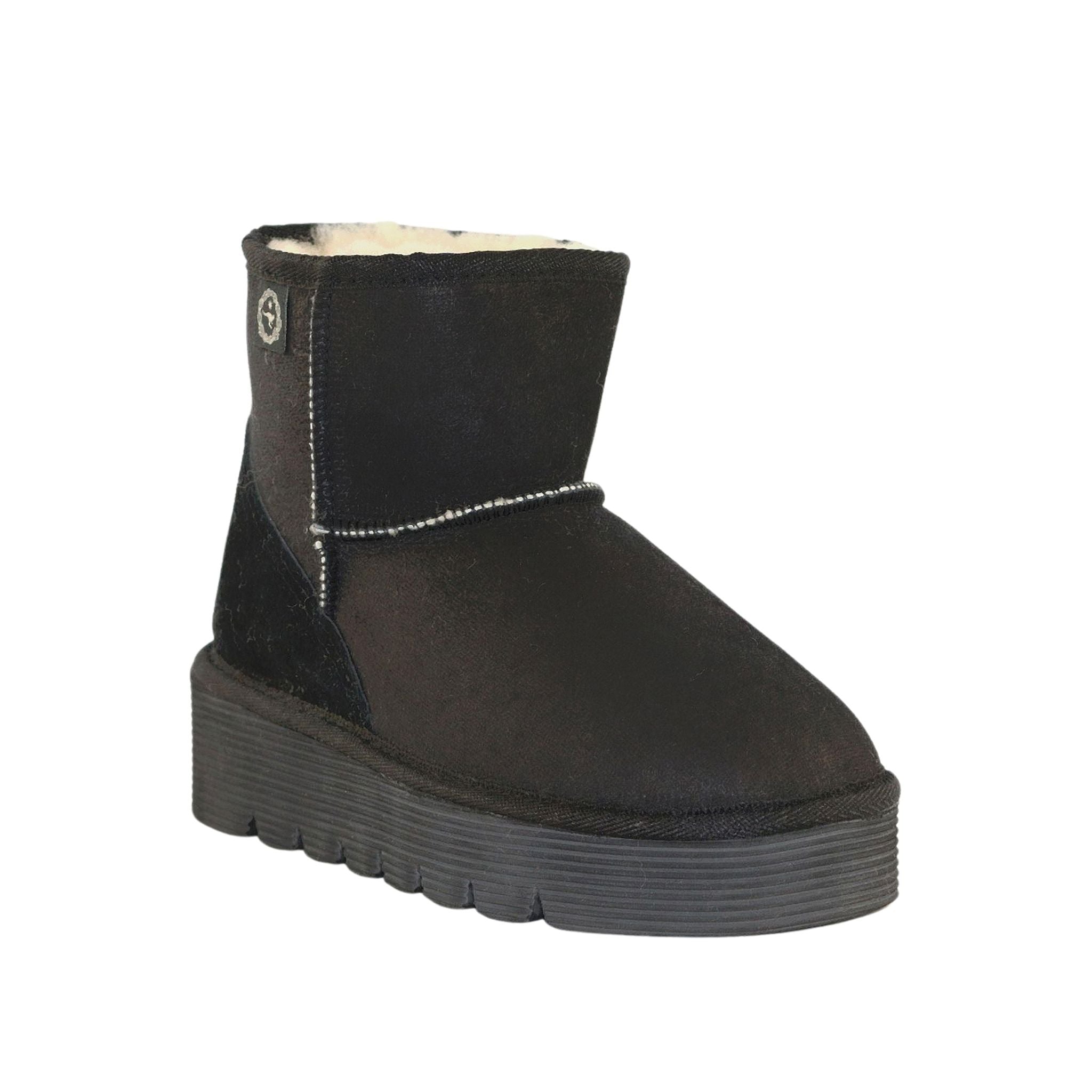 Sheepskins Downunder Platform Mini Black Front 120 Womens Australian Made Sheepskin UGG Boot
