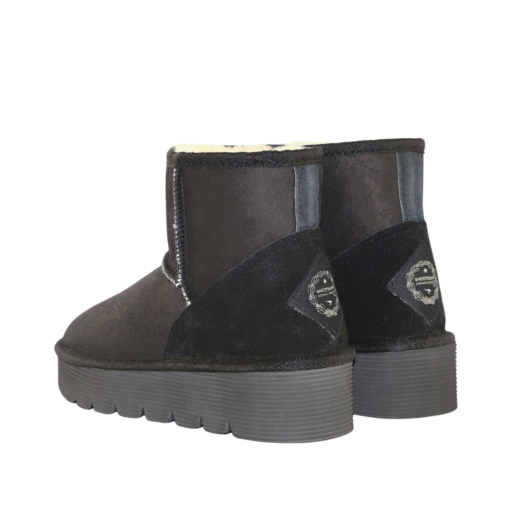 Sheepskins Downunder Platform Mini Black Pairs Back Womens Australian Made Sheepskin UGG Boot