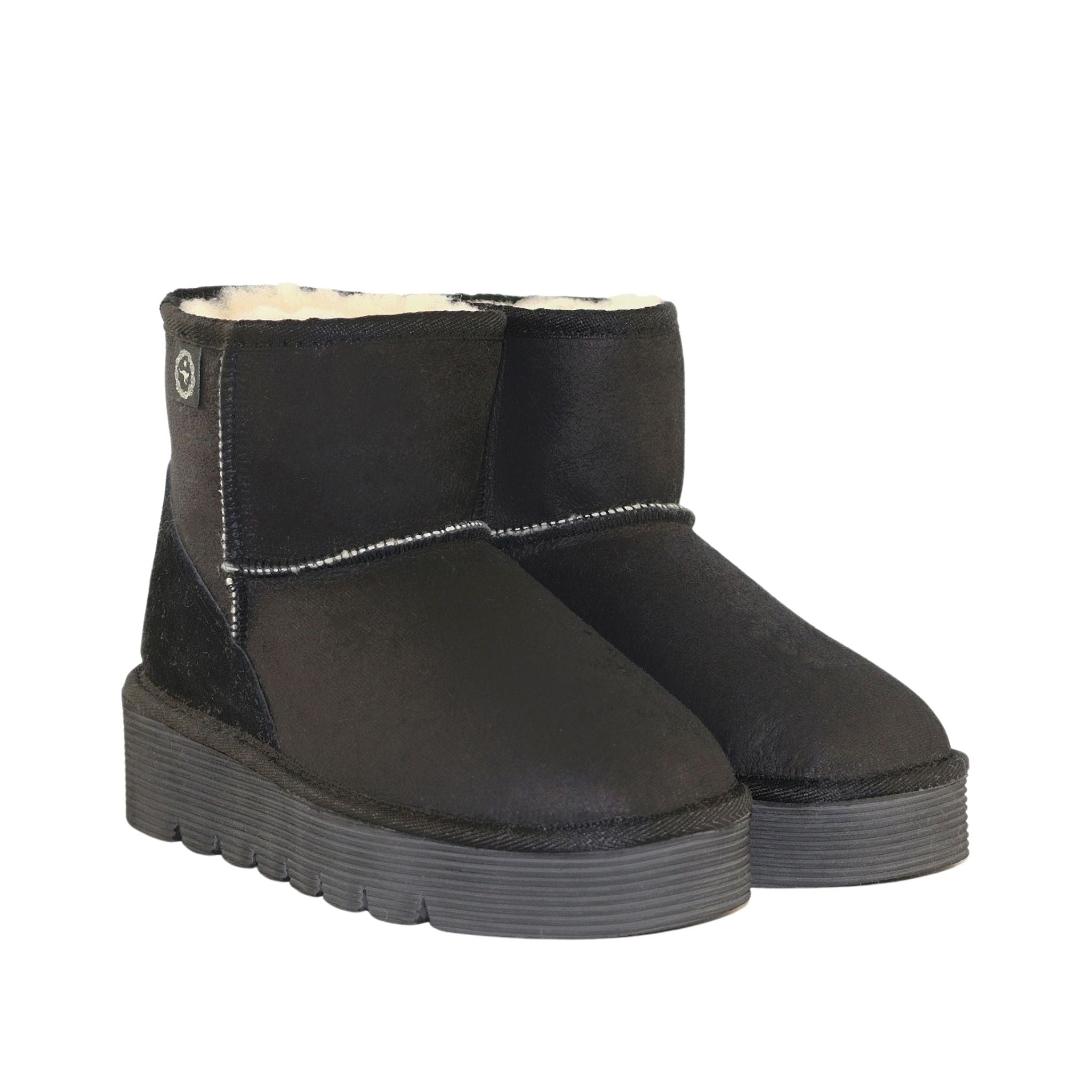 Sheepskins Downunder Platform Mini Black Pairs Front Womens Australian Made Sheepskin UGG Boot